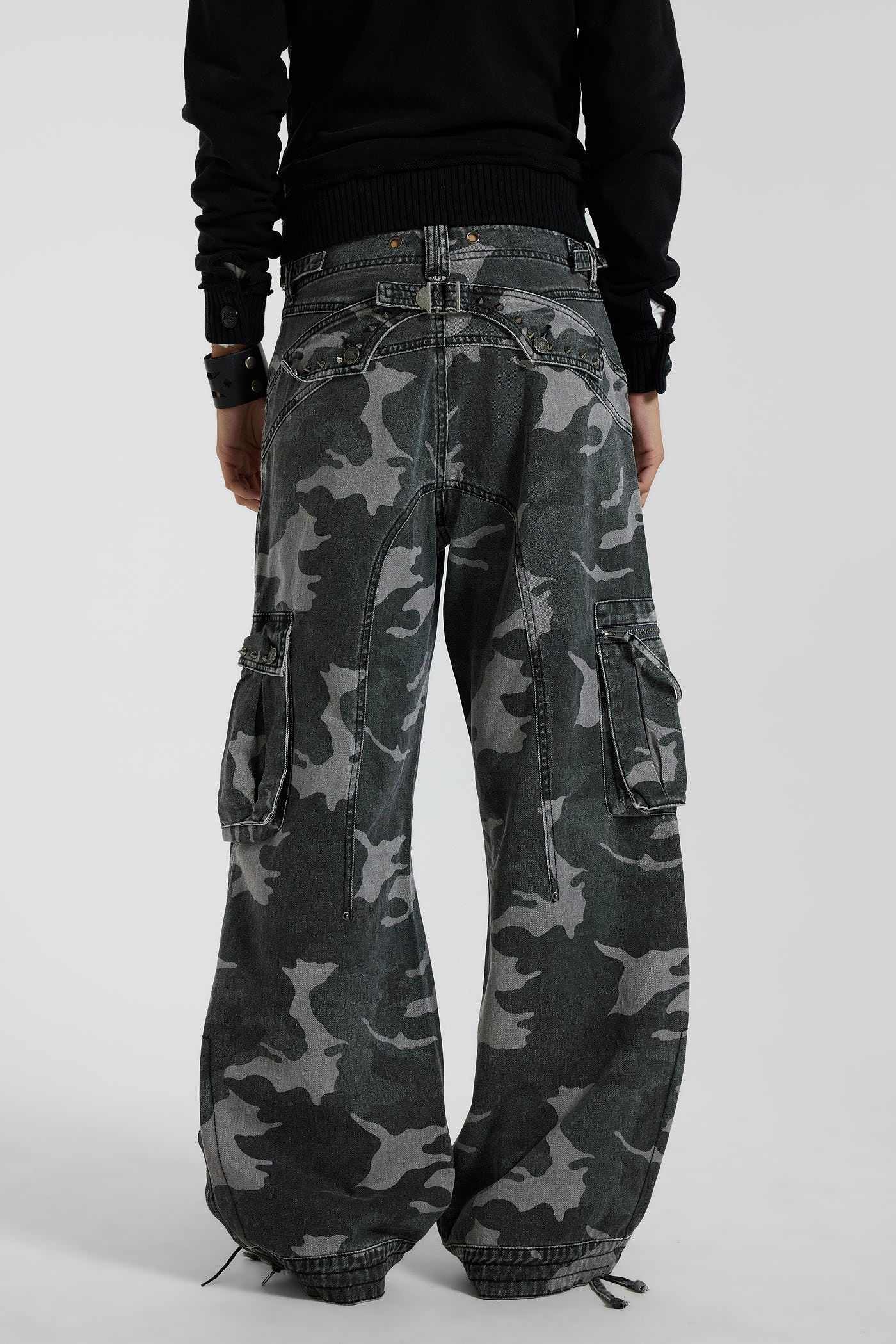 Washed Black Trooper Camo Cargo Pant
