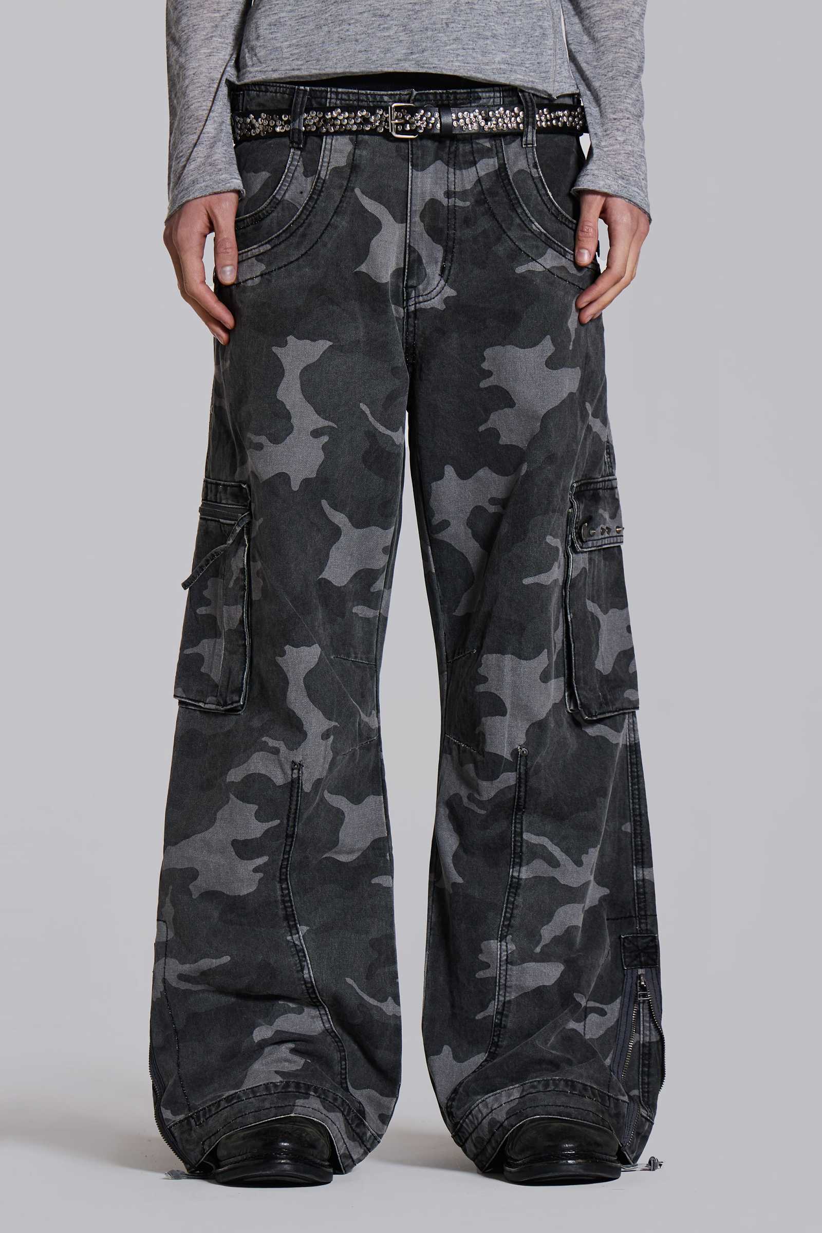 Washed Black Trooper Camo Cargo Pant