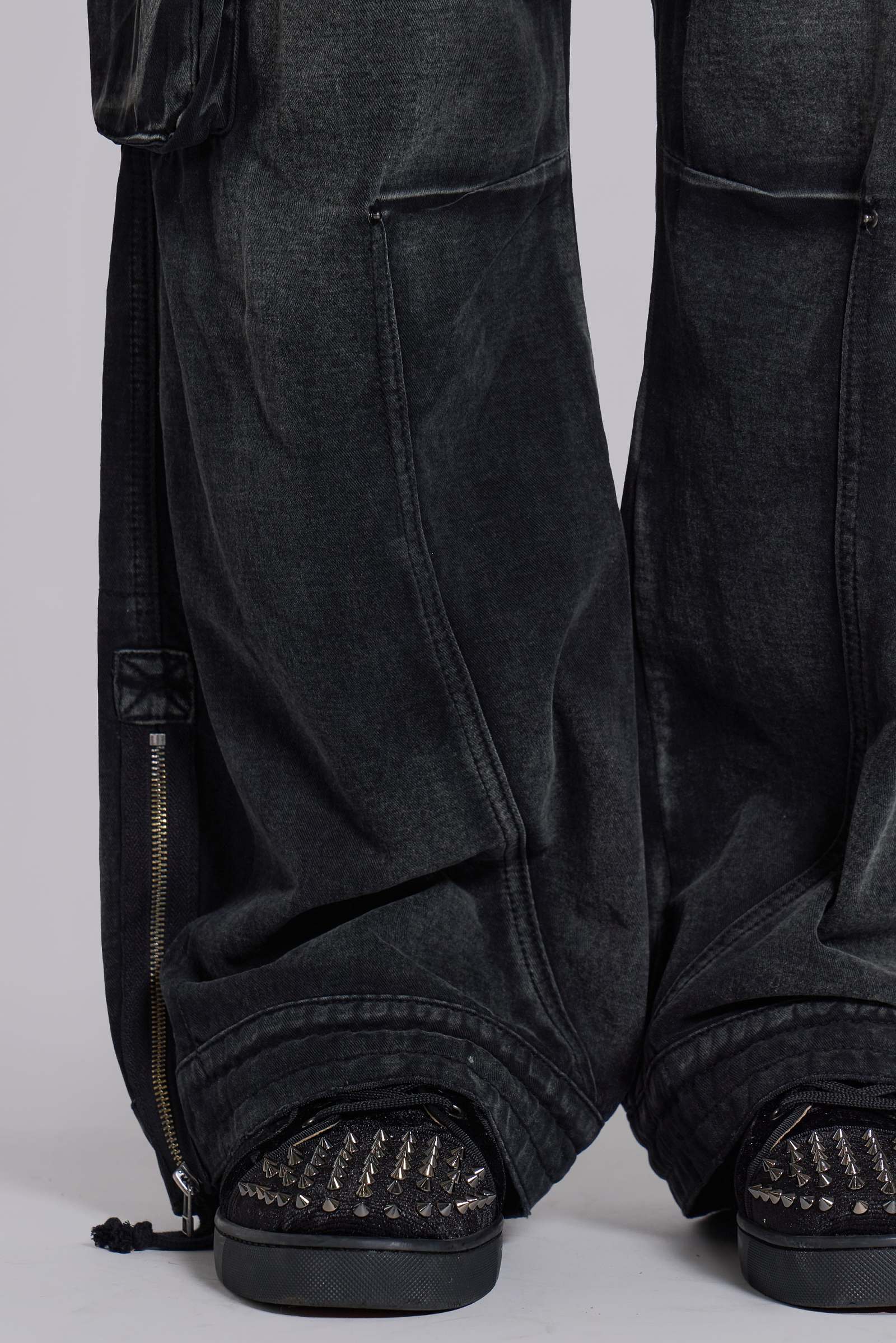 Sun Faded Black Trooper Cargo Pants