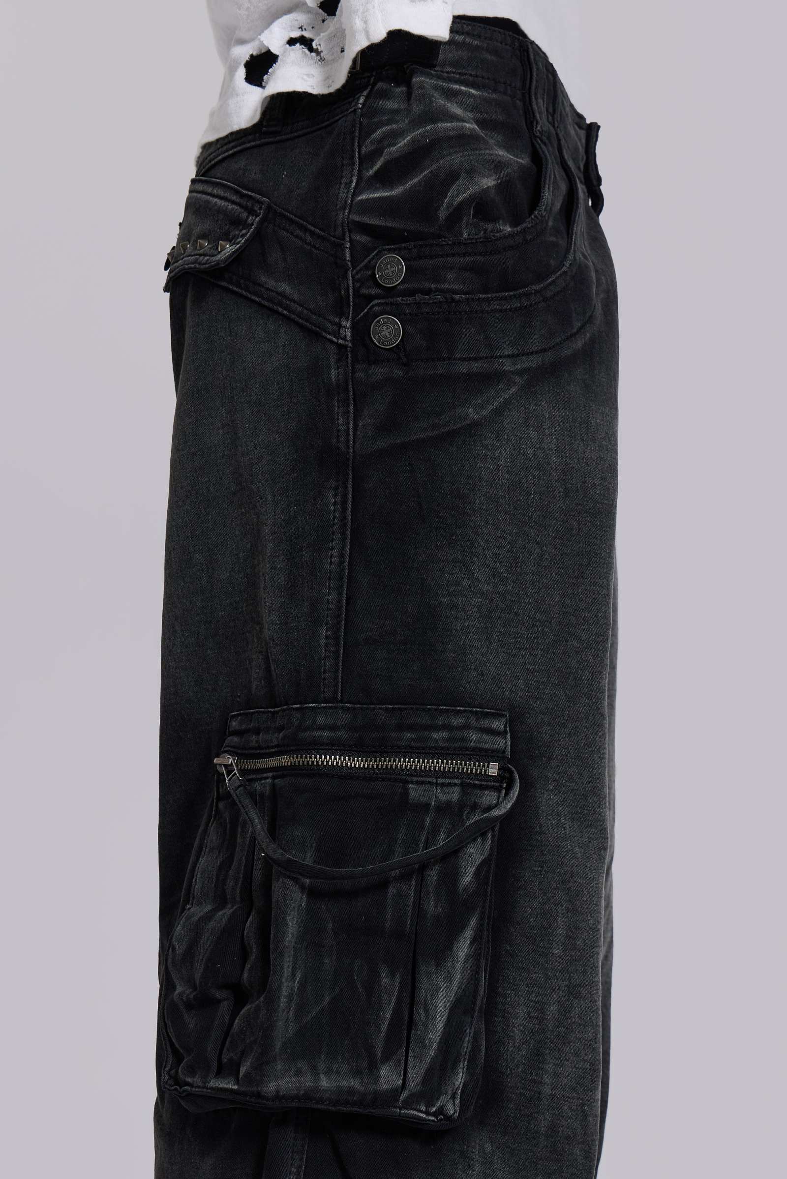 Sun Faded Black Trooper Cargo Pants