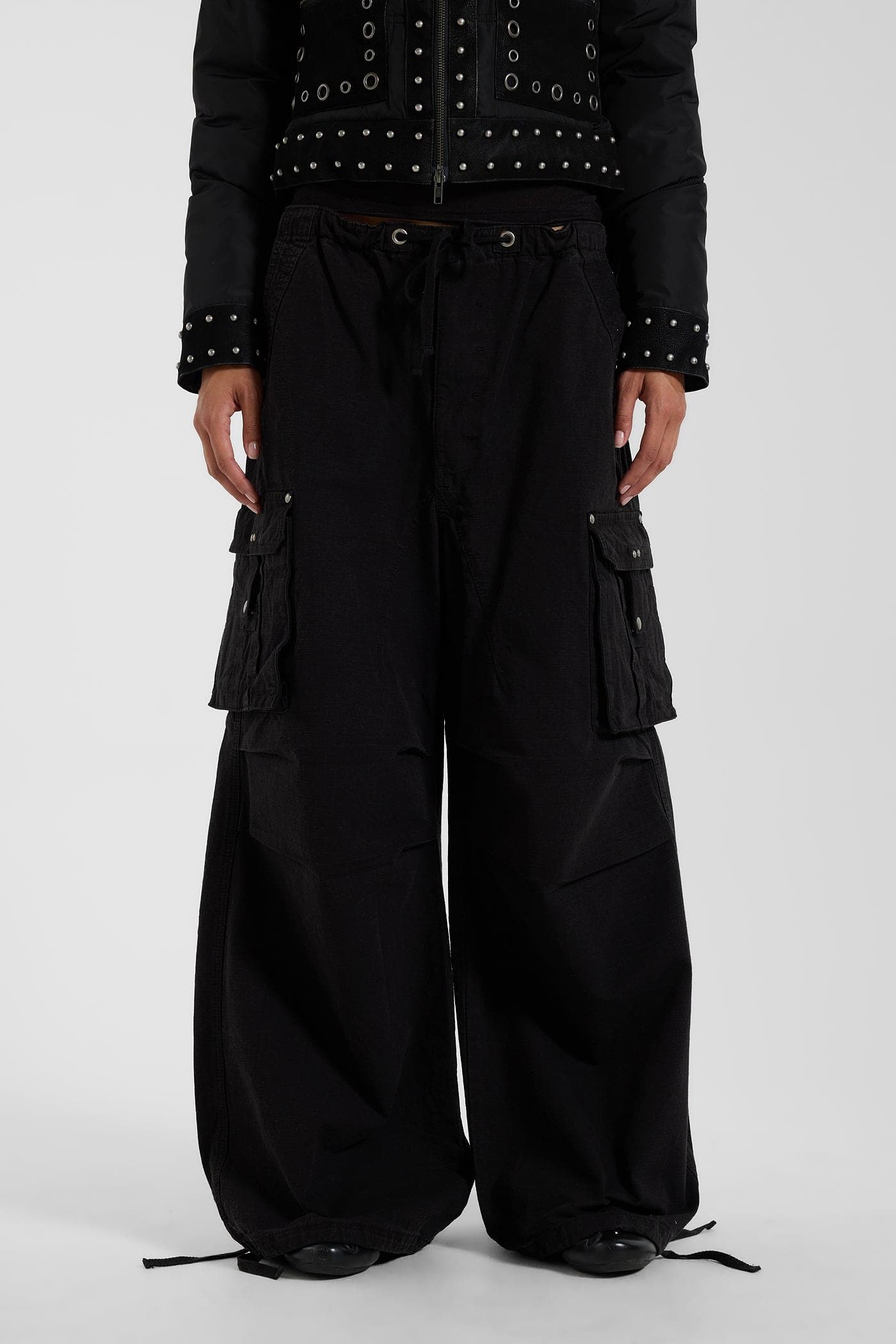 Washed Black XL Parachute Cargo Pants