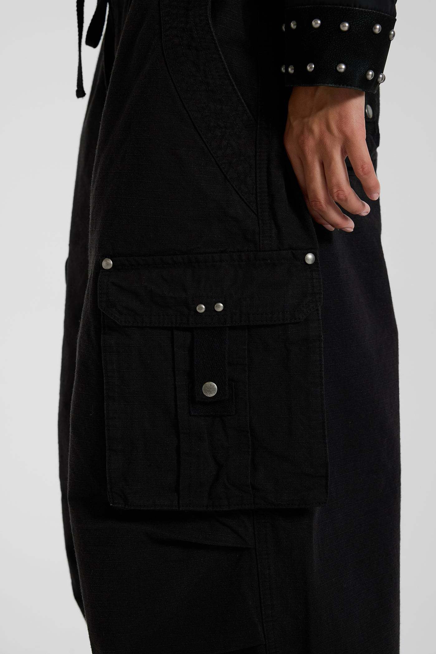 Washed Black XL Parachute Cargo Pants