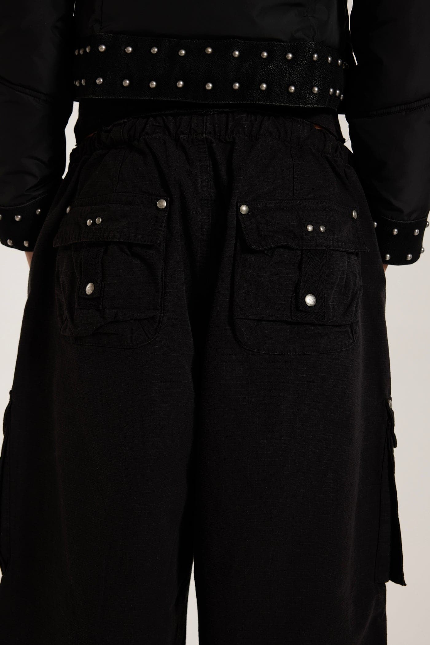 Washed Black XL Parachute Cargo Pants