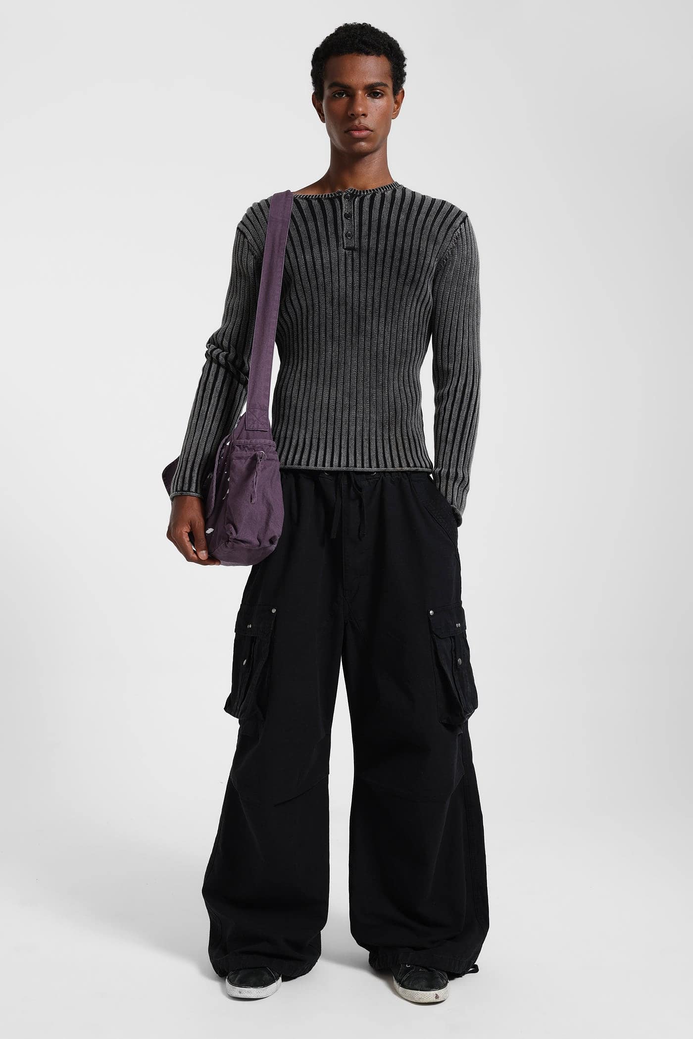 Washed Black XL Parachute Cargo Pants