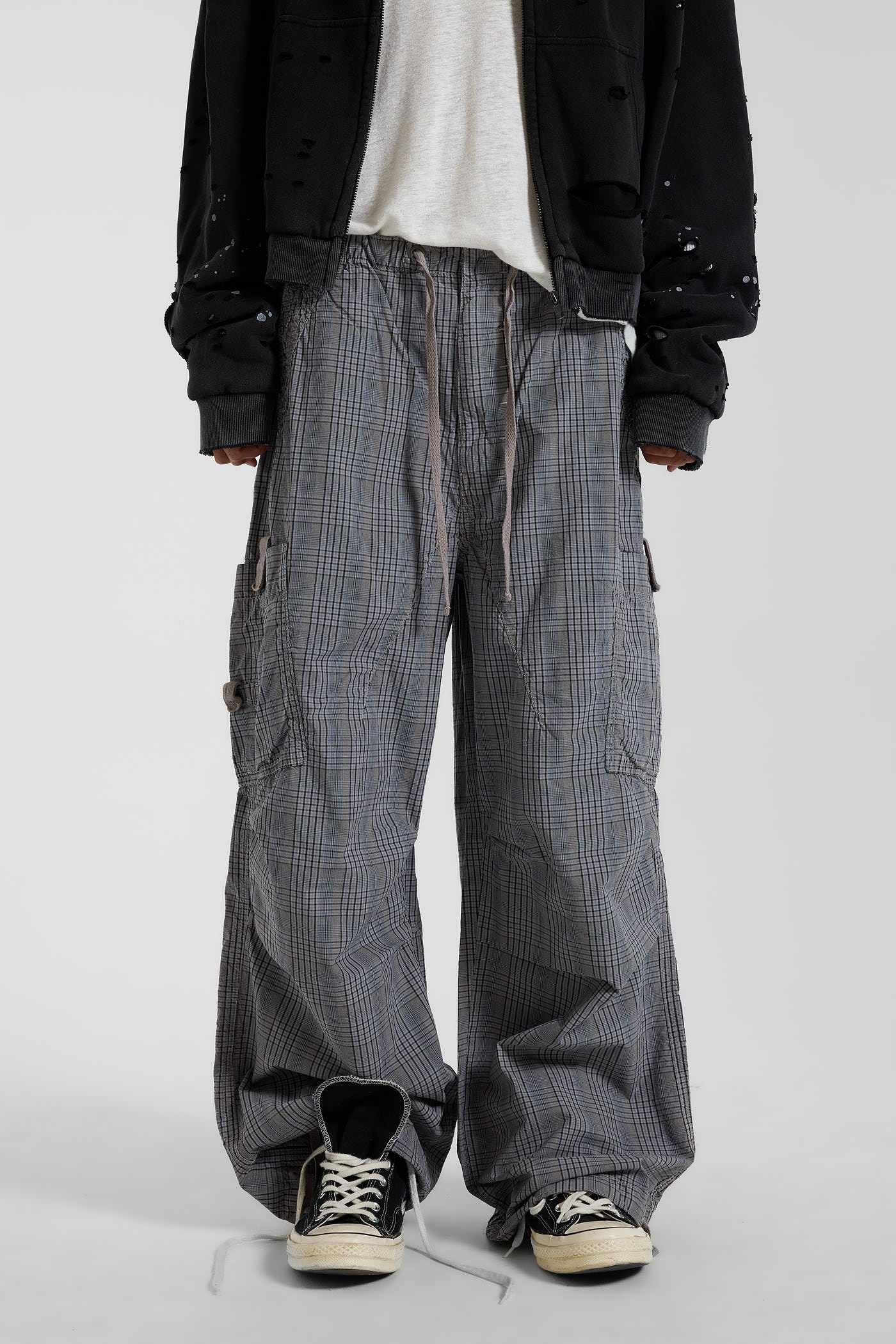 Parachute Pants in Grey Check