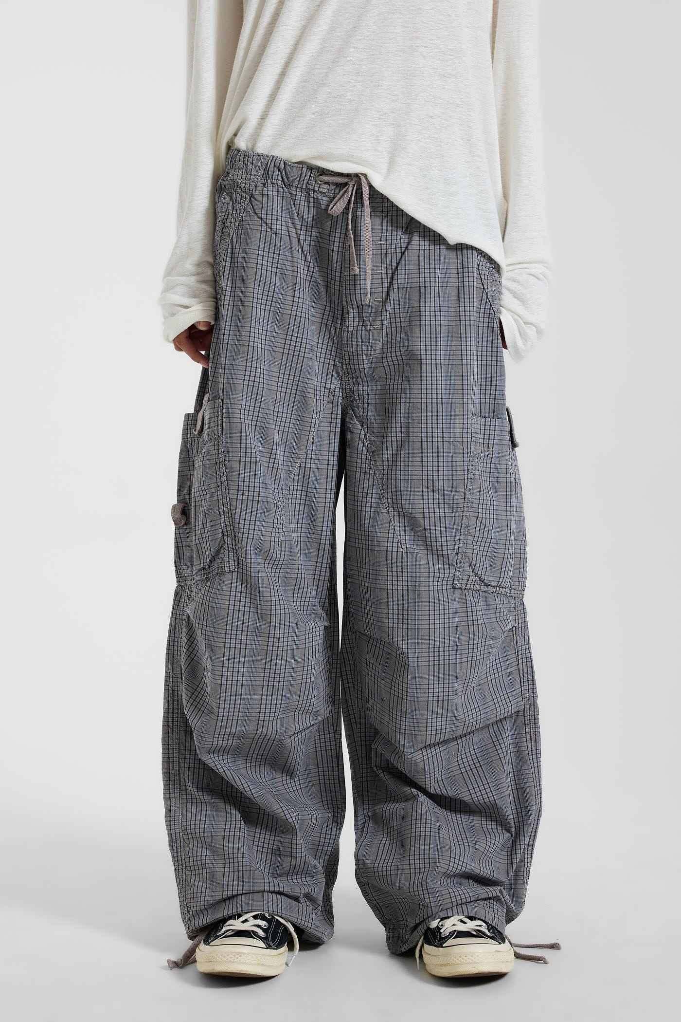 Parachute Pants in Grey Check