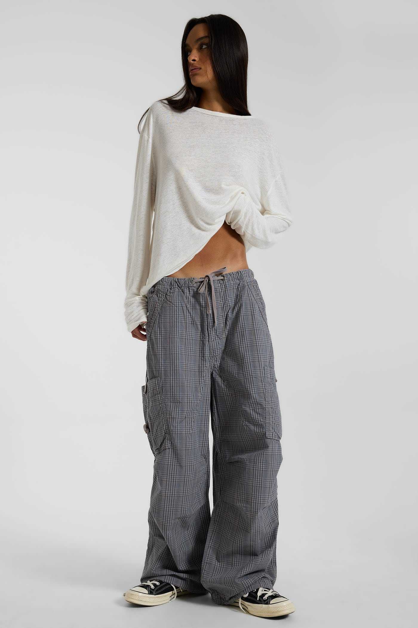 Parachute Pants in Grey Check