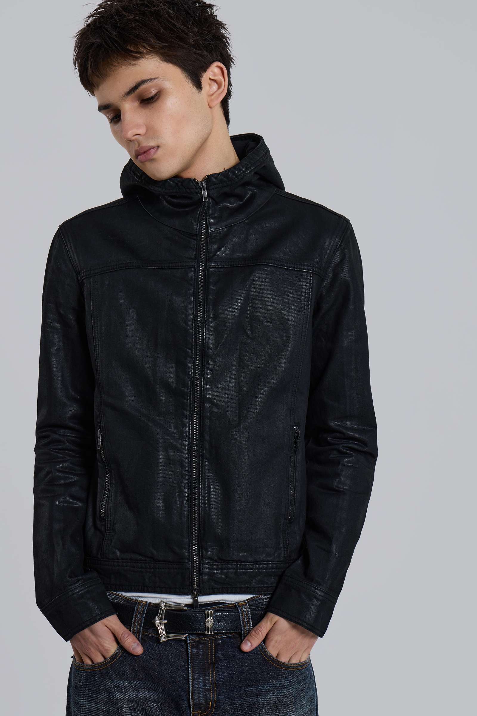 Black Bedrock Waxed Hooded Denim Jacket