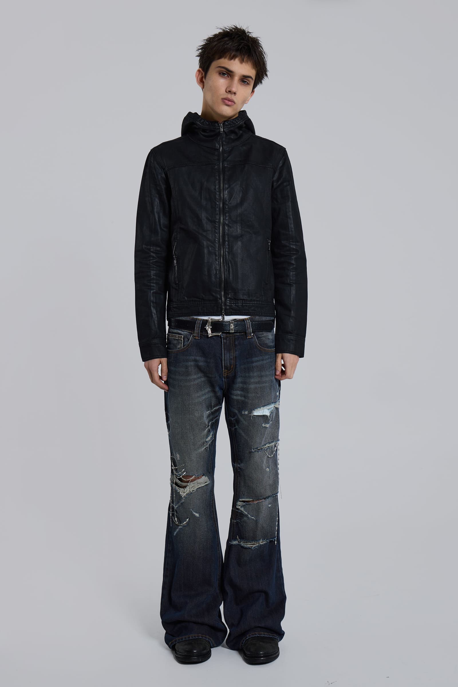 Black Bedrock Waxed Hooded Denim Jacket