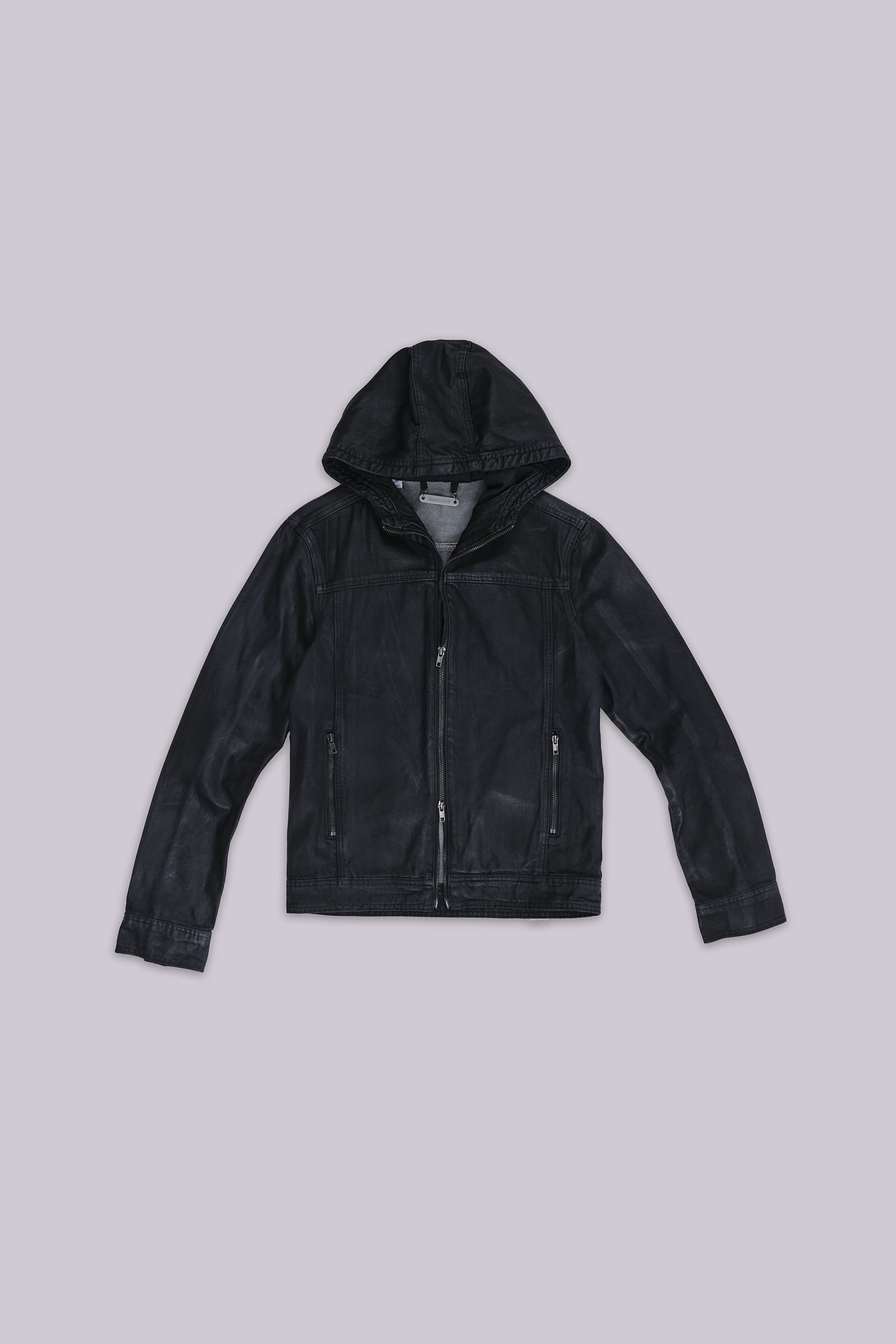 Black Bedrock Waxed Hooded Denim Jacket