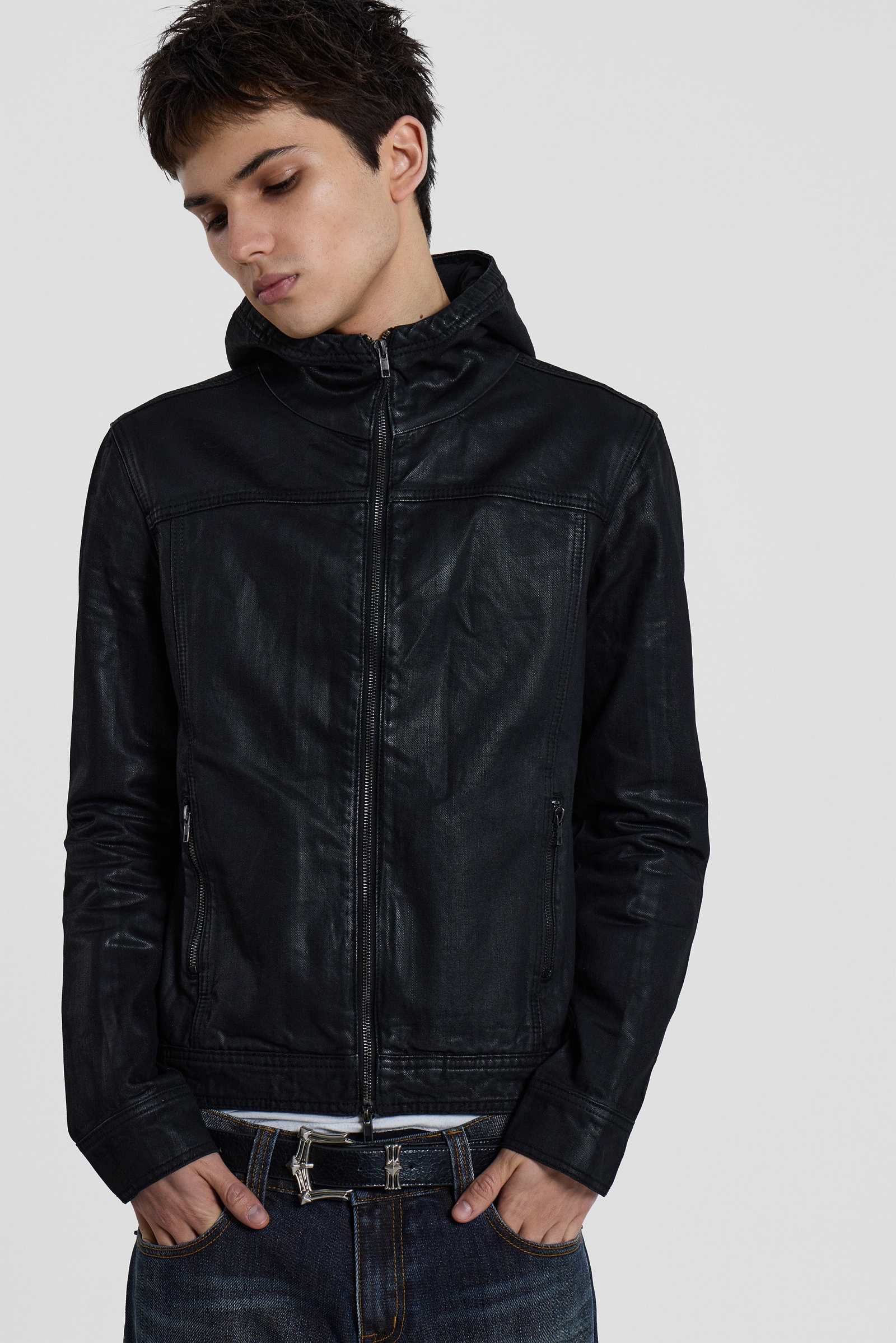 Black Bedrock Waxed Hooded Denim Jacket