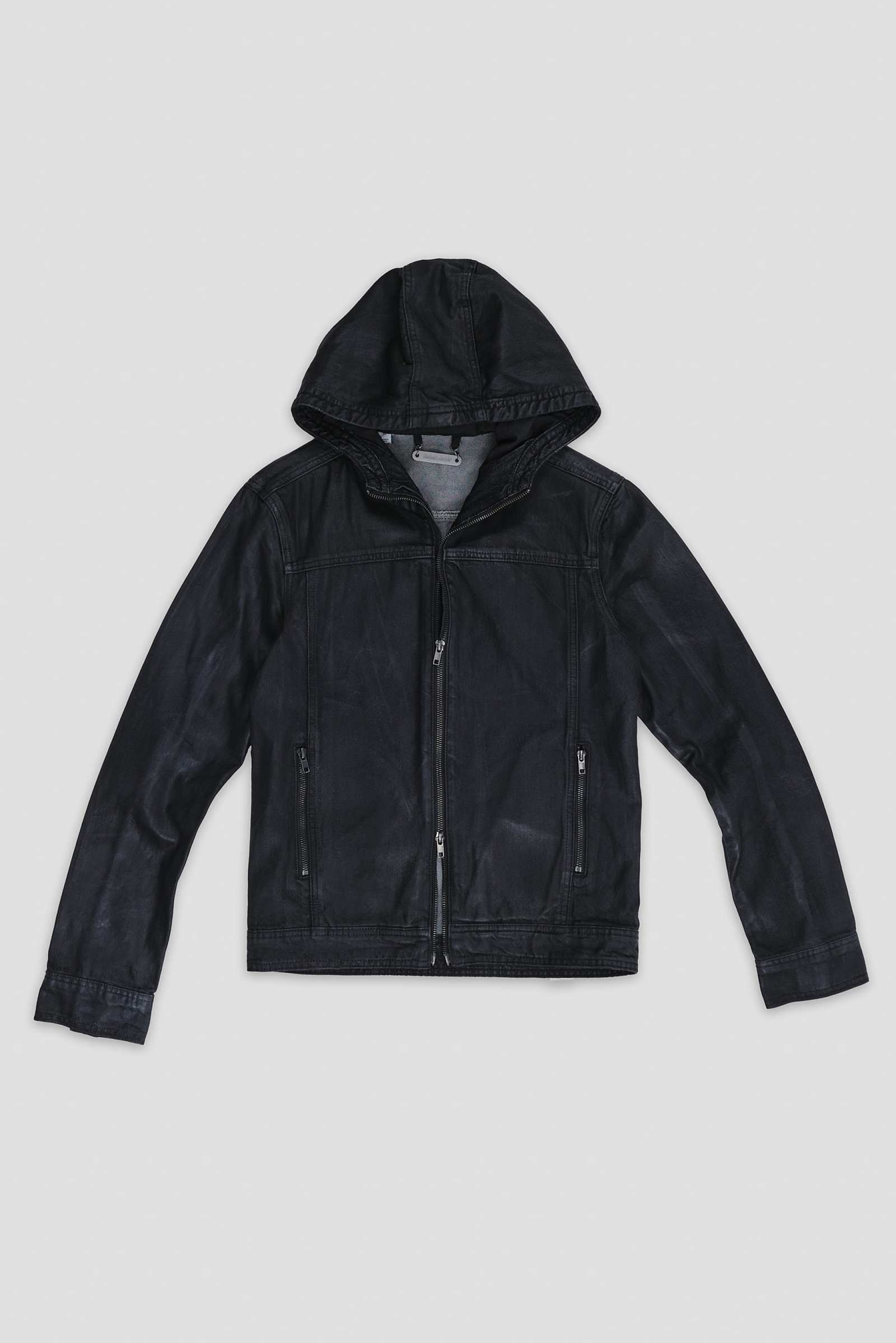 Black Bedrock Waxed Hooded Denim Jacket