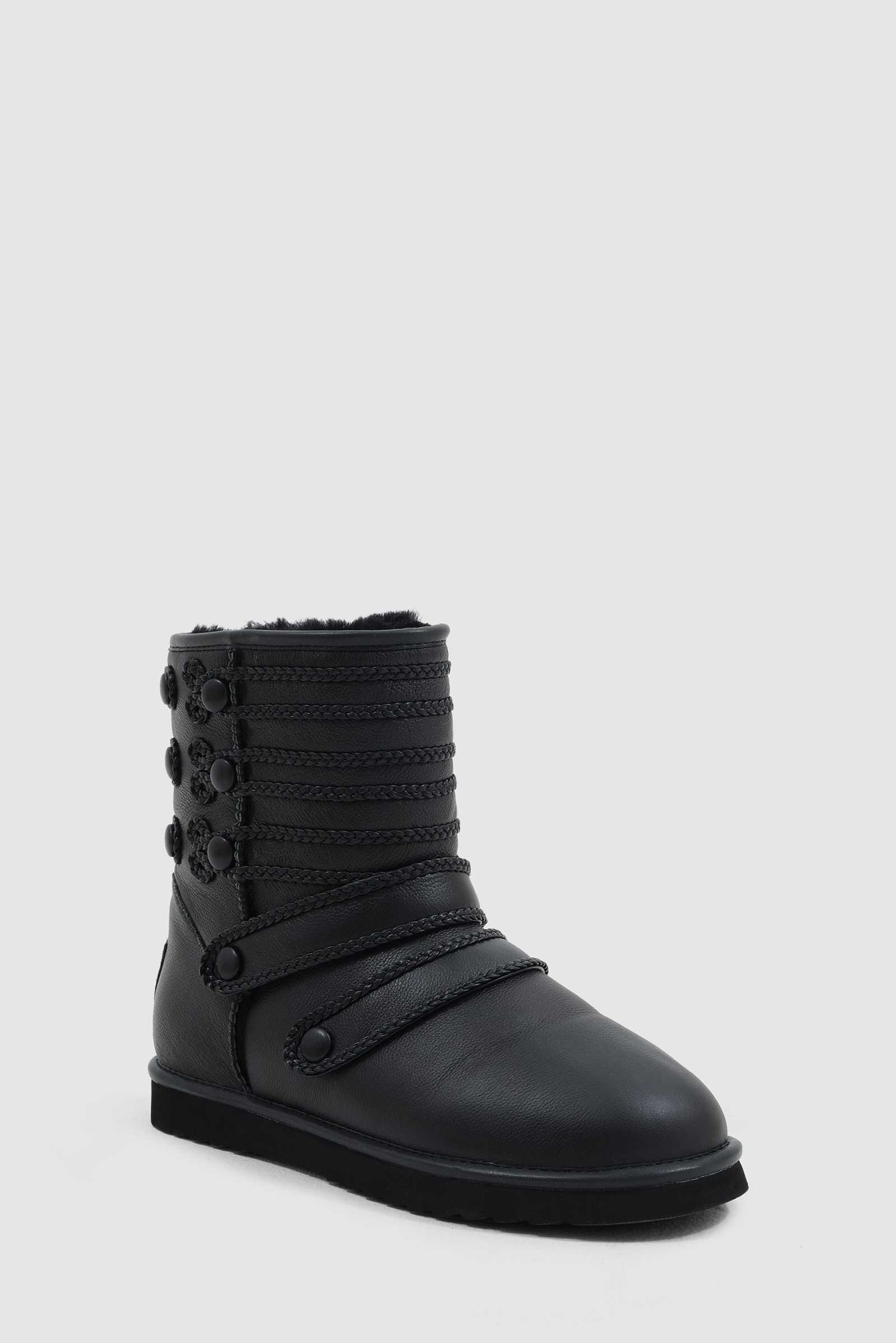 Black Leather Drummer Shearling Boots