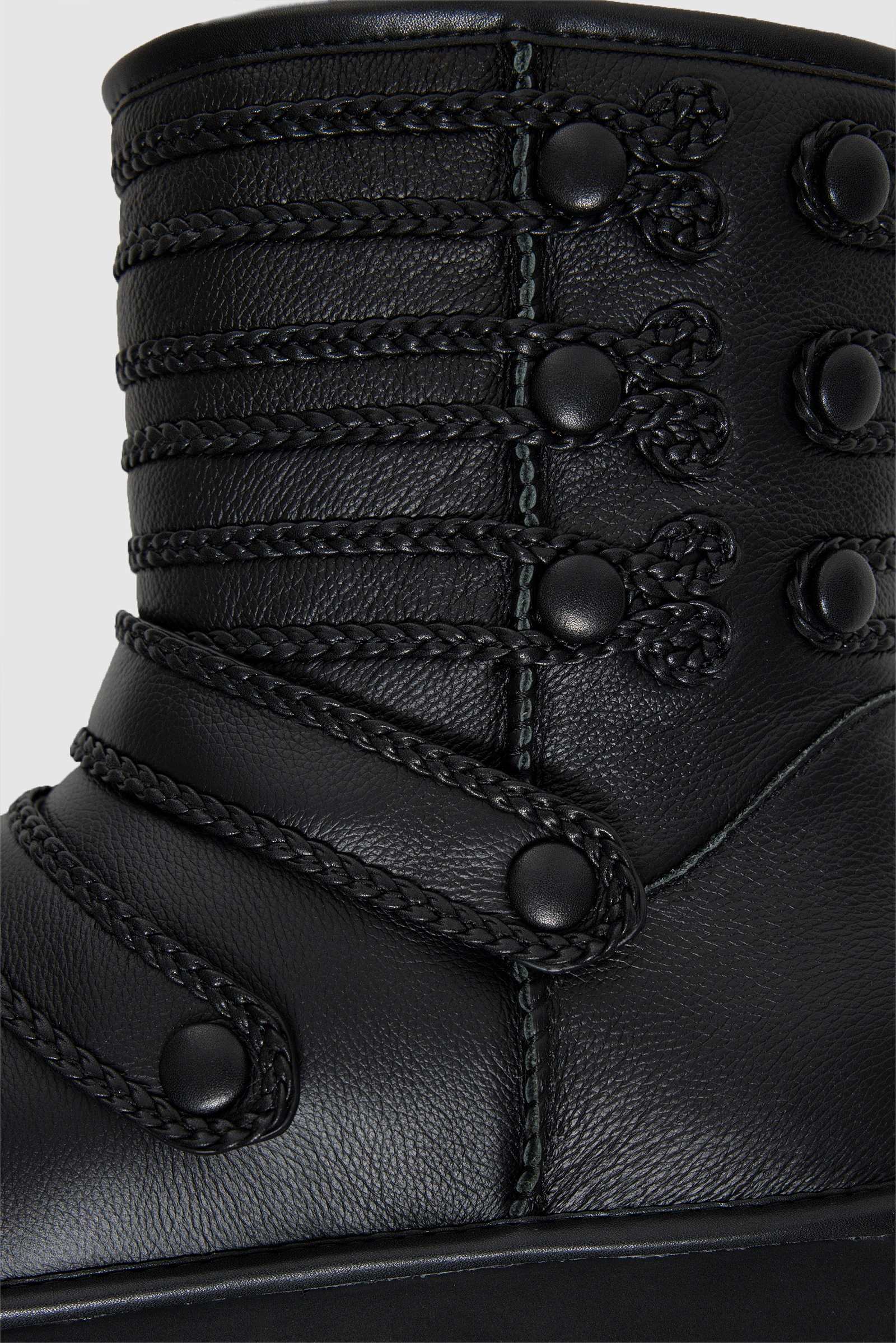 Black Leather Drummer Shearling Boots