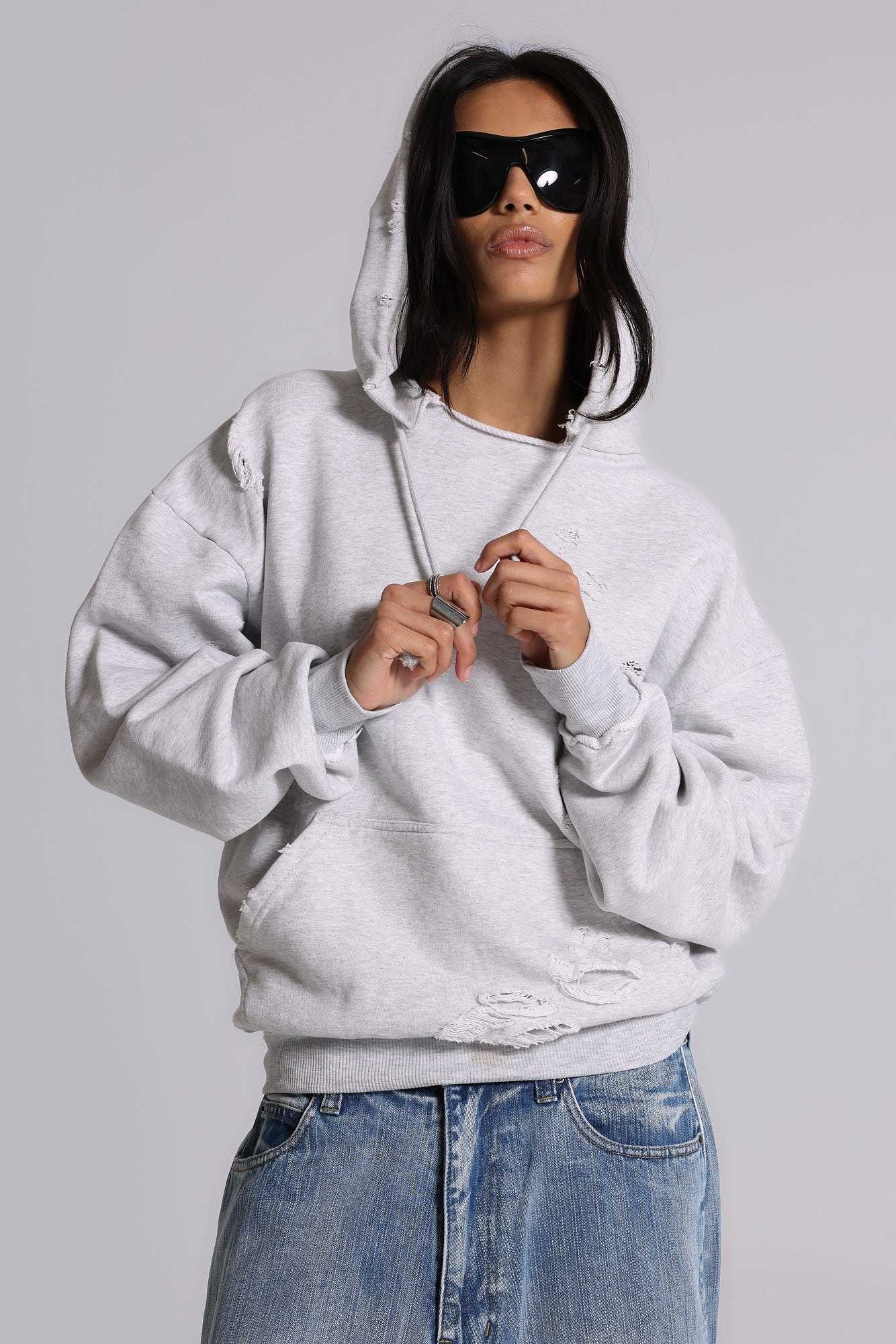 Pullover Bitten Hoodie in Grey Marl | Jaded London | Clothing