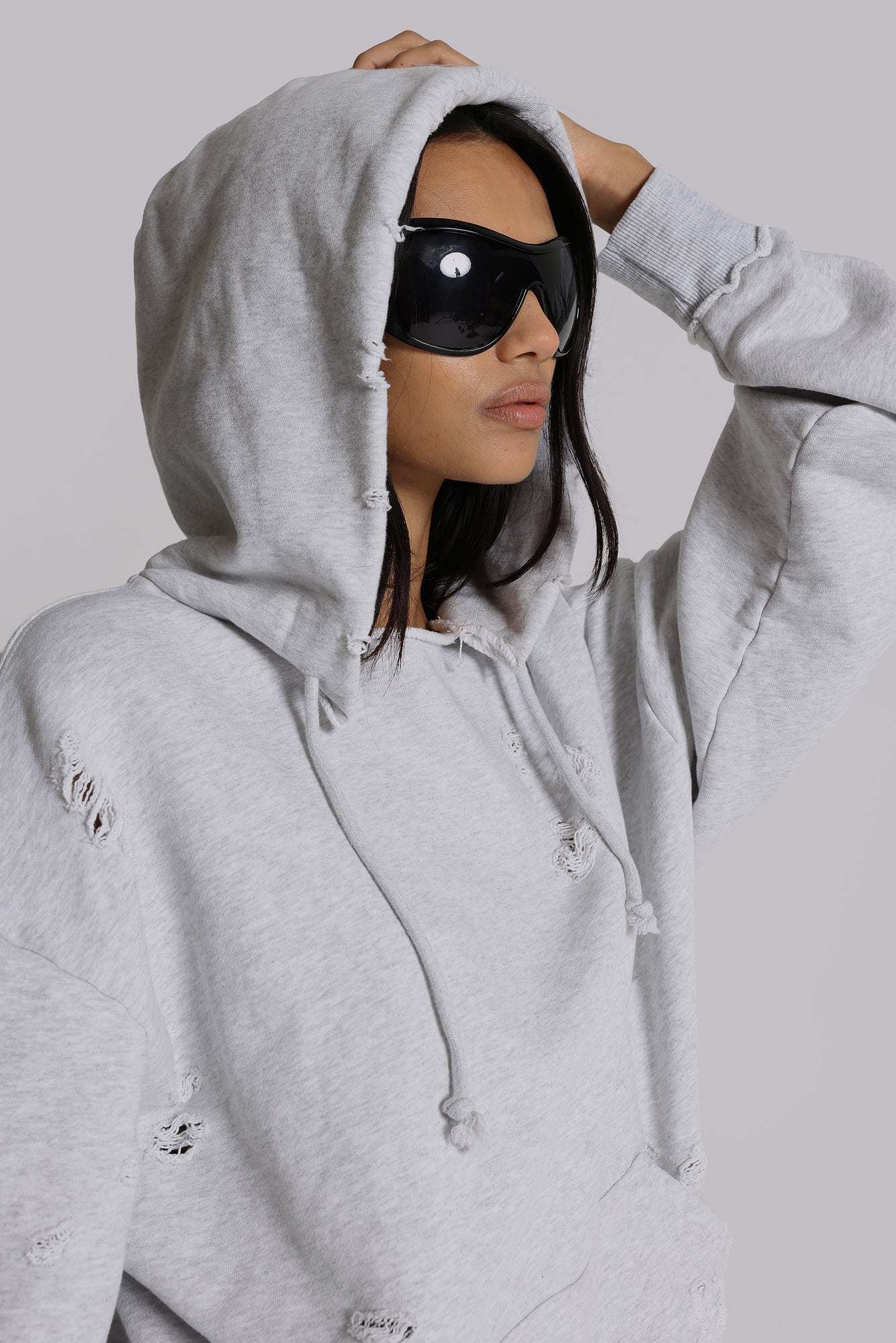 Pullover Bitten Hoodie in Grey Marl