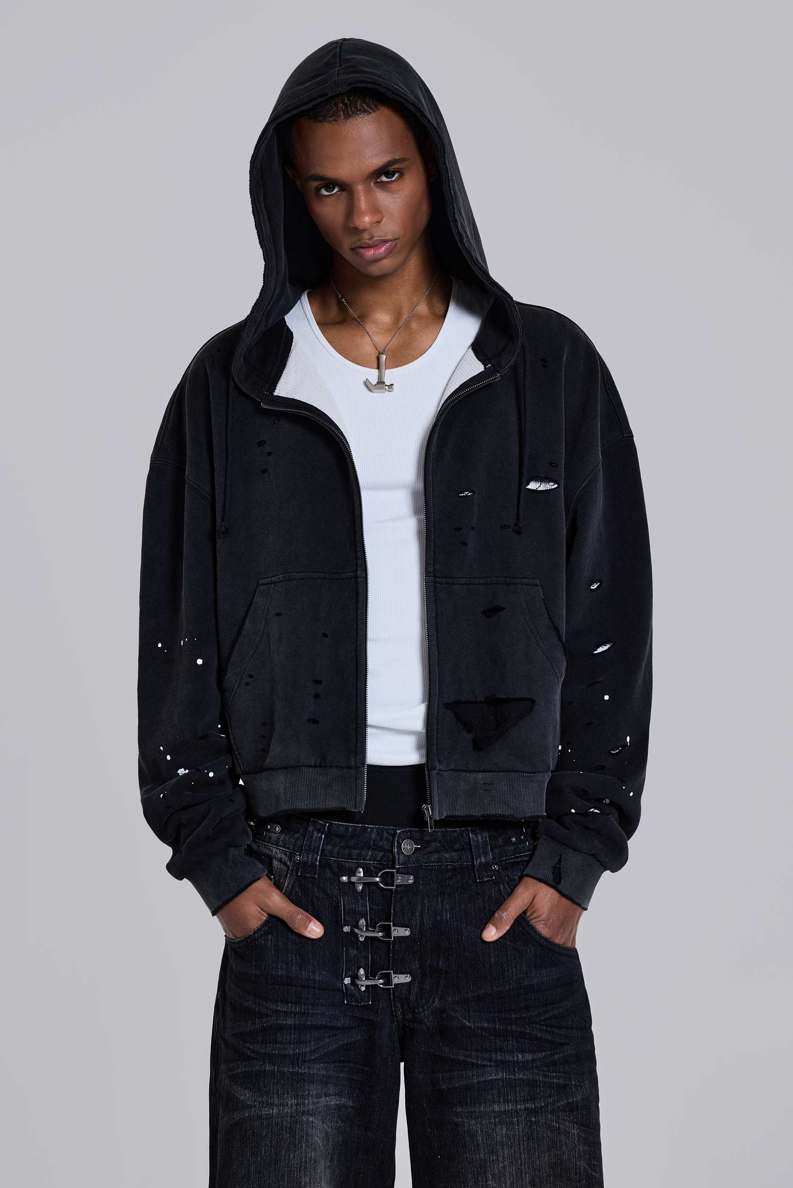 Sun Faded Waffle Lined Zip Hoodie
