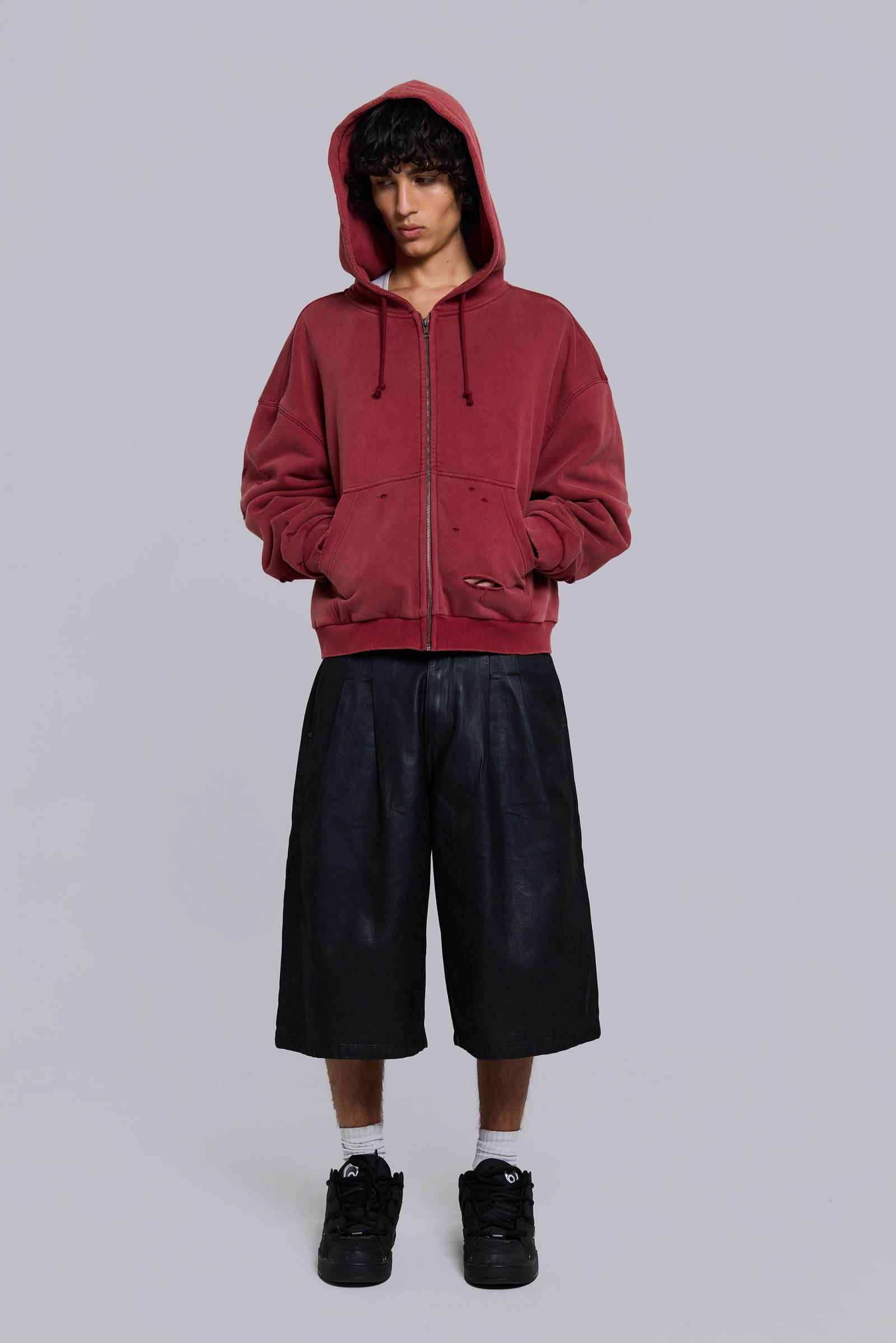 Red Sun Faded Waffle Lined Zip Hoodie