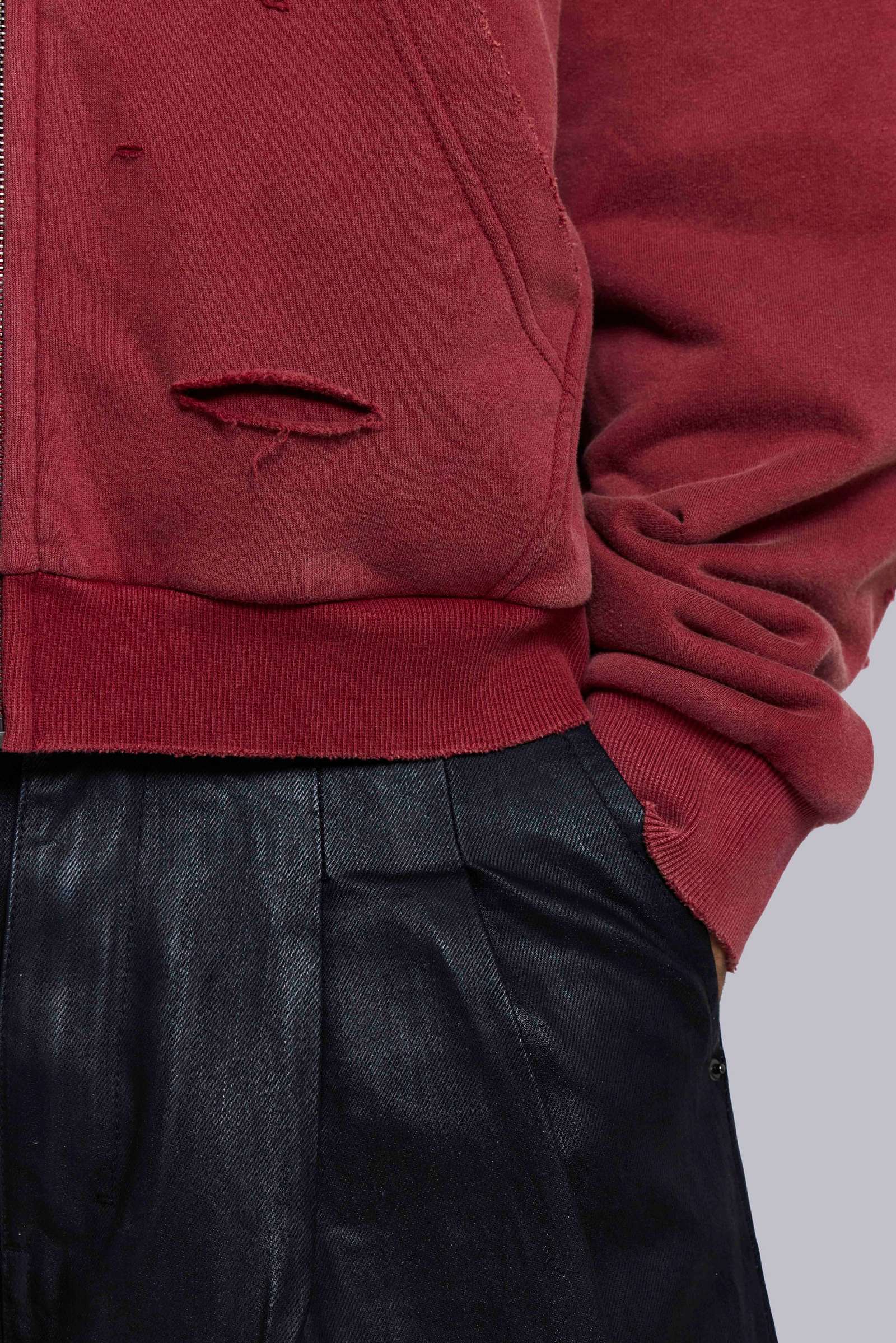 Red Sun Faded Waffle Lined Zip Hoodie