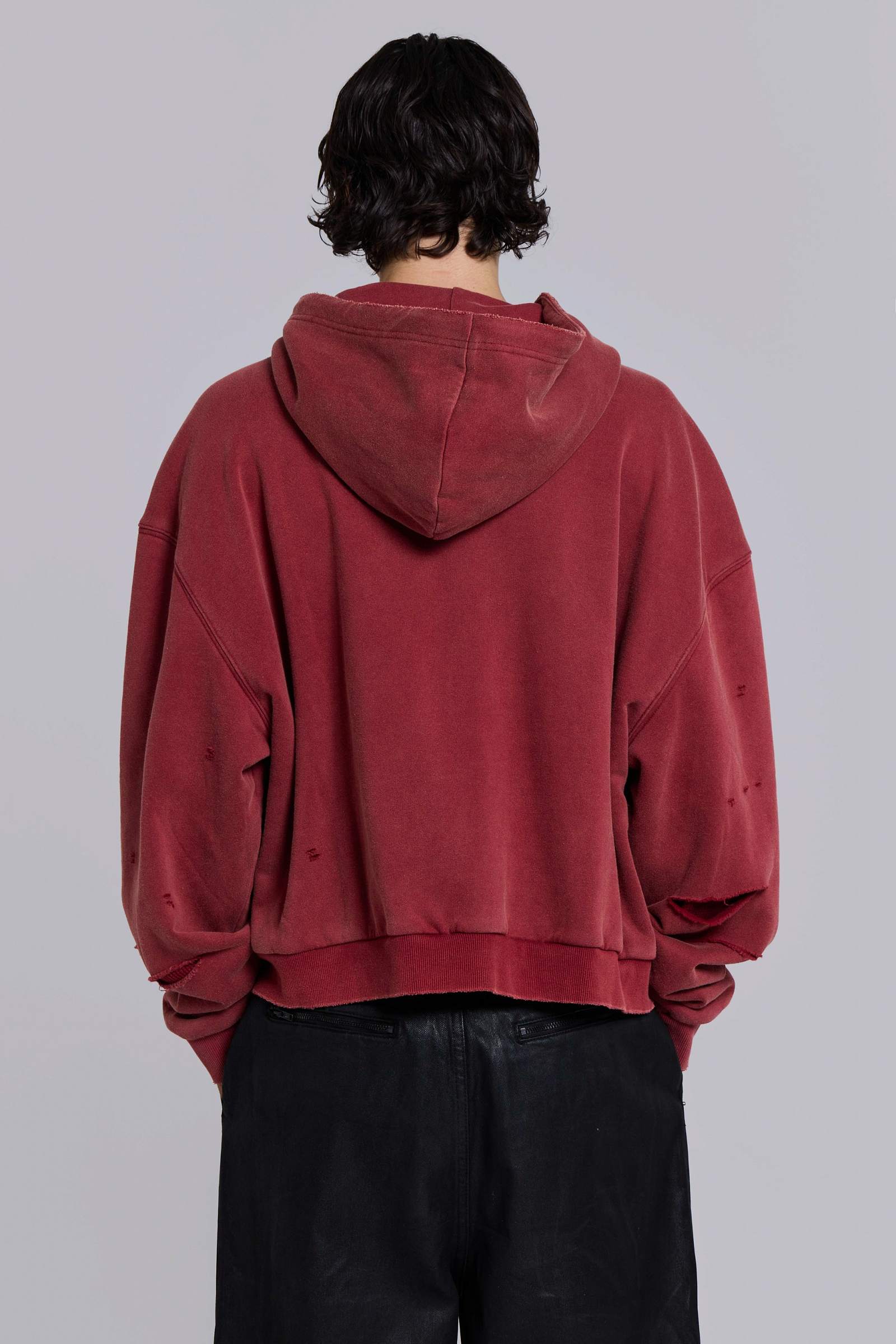 Red Sun Faded Waffle Lined Zip Hoodie