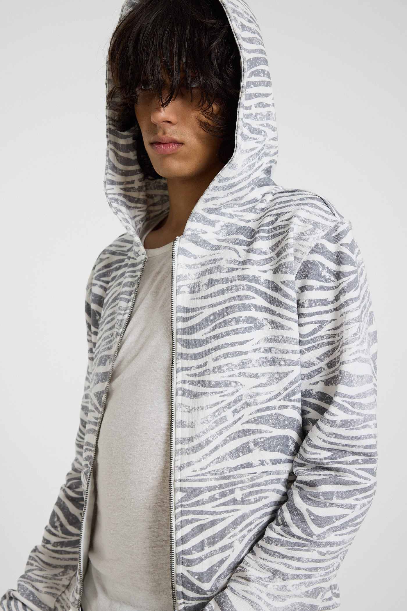 Distressed Zebra Print Hoodie