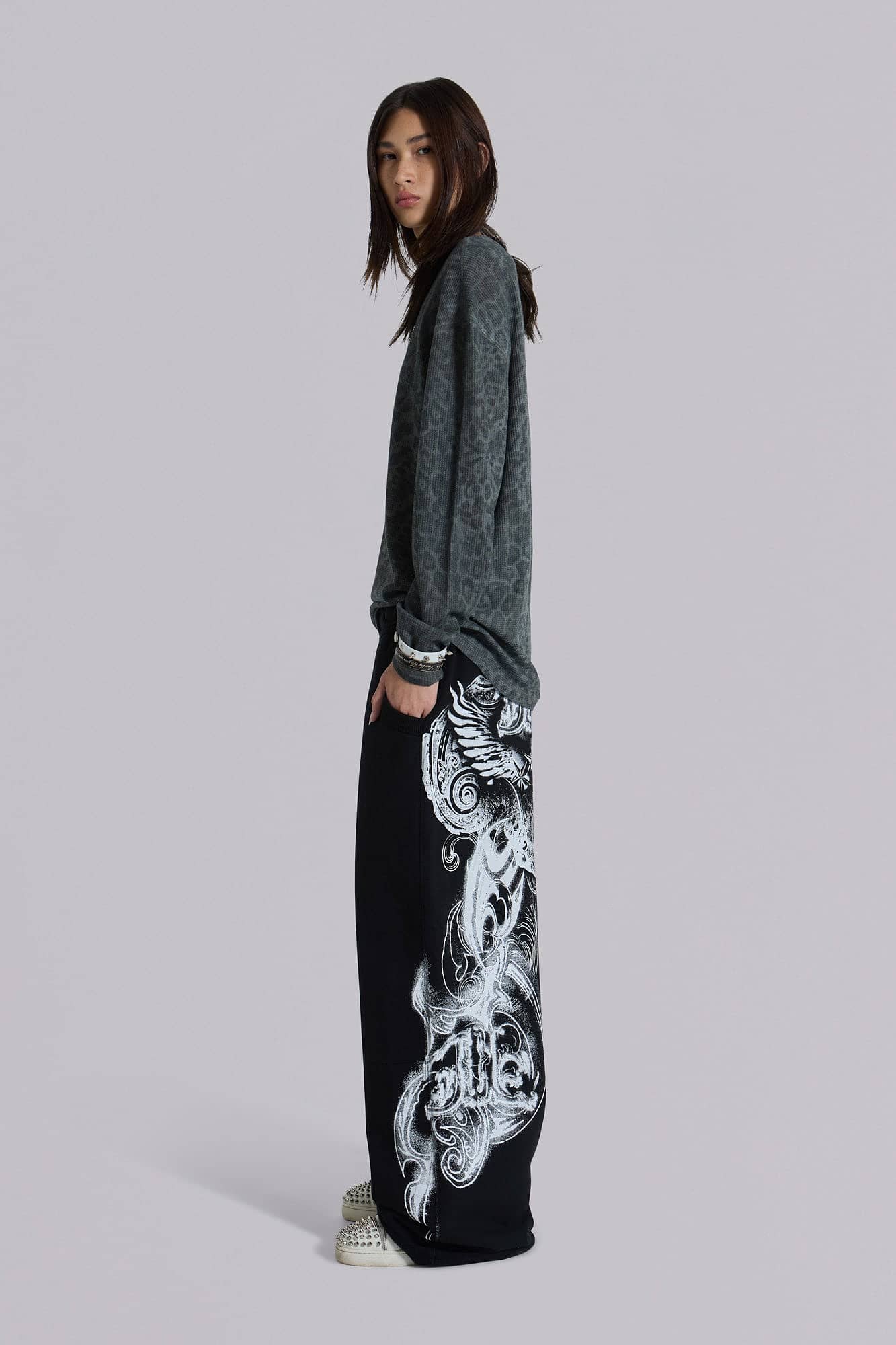 Black Gothic Print Baggy Monster Joggers