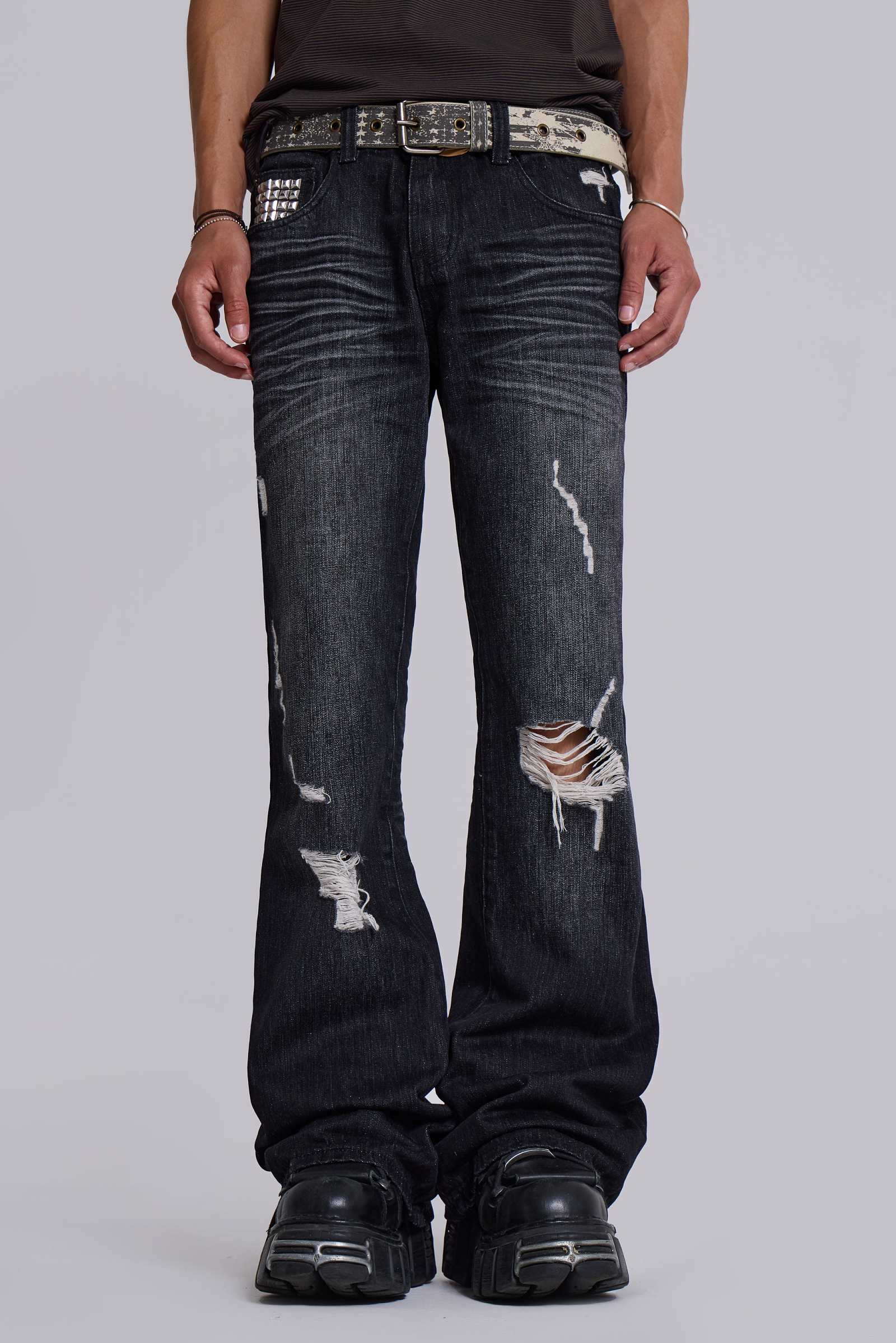 Black Cross Stud Drift Bootcut Jeans