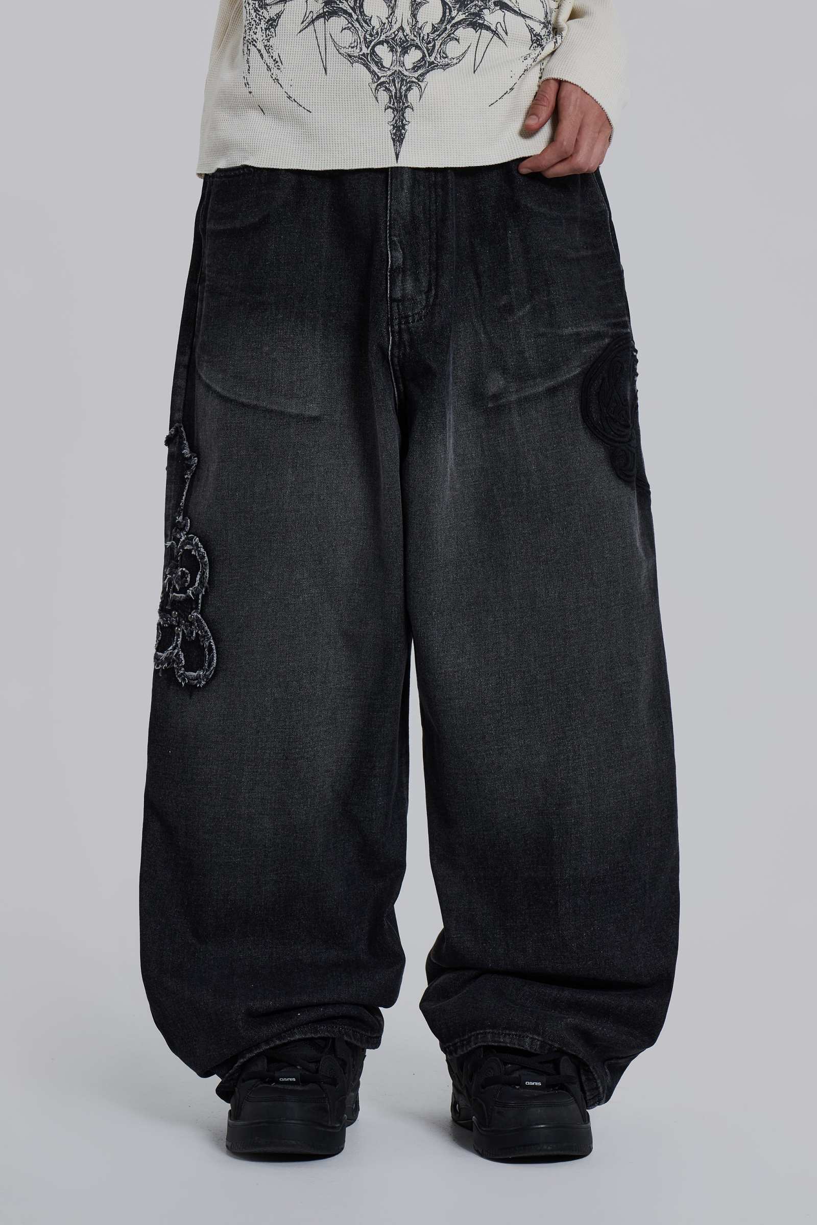Black Raised Embroidery XL Colossus Jeans