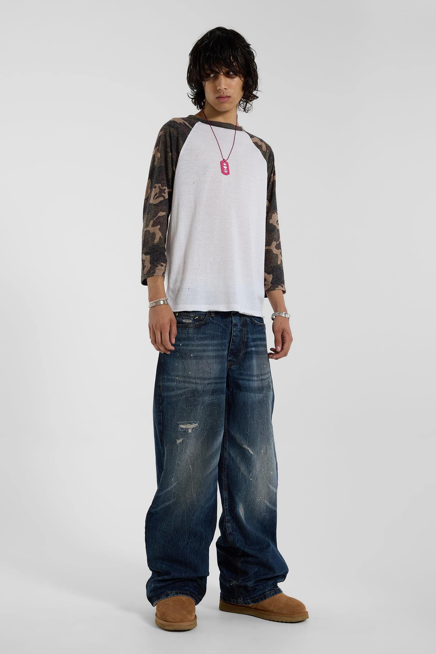 Camo Los Angeles Distressed Raglan Top