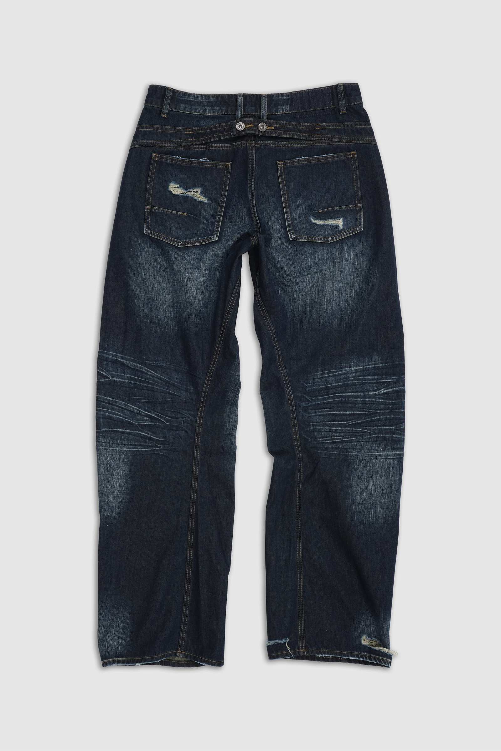 Indigo Distressed Baggy Twisted Seam Jeans