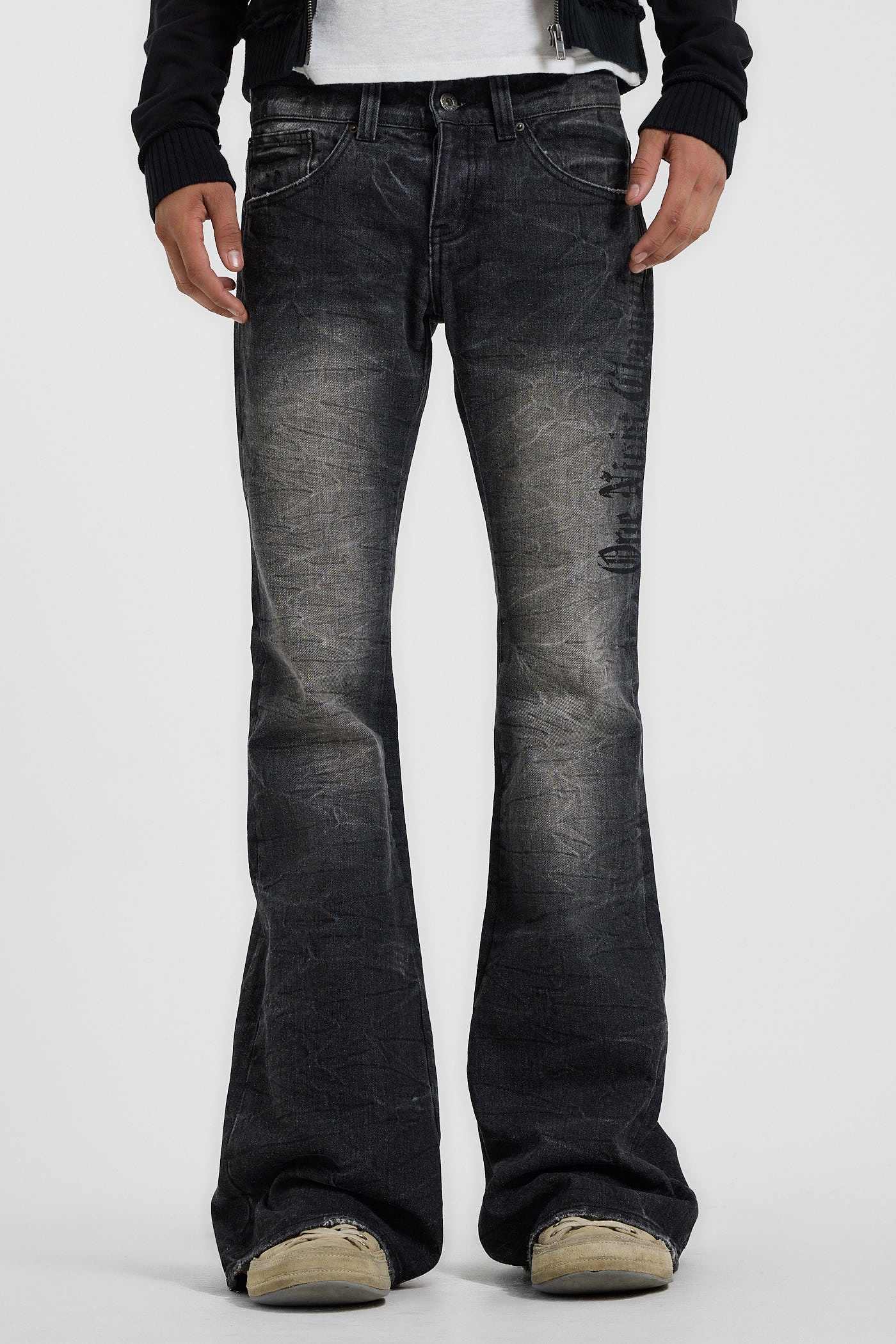 Creased Print Black Drift Jean