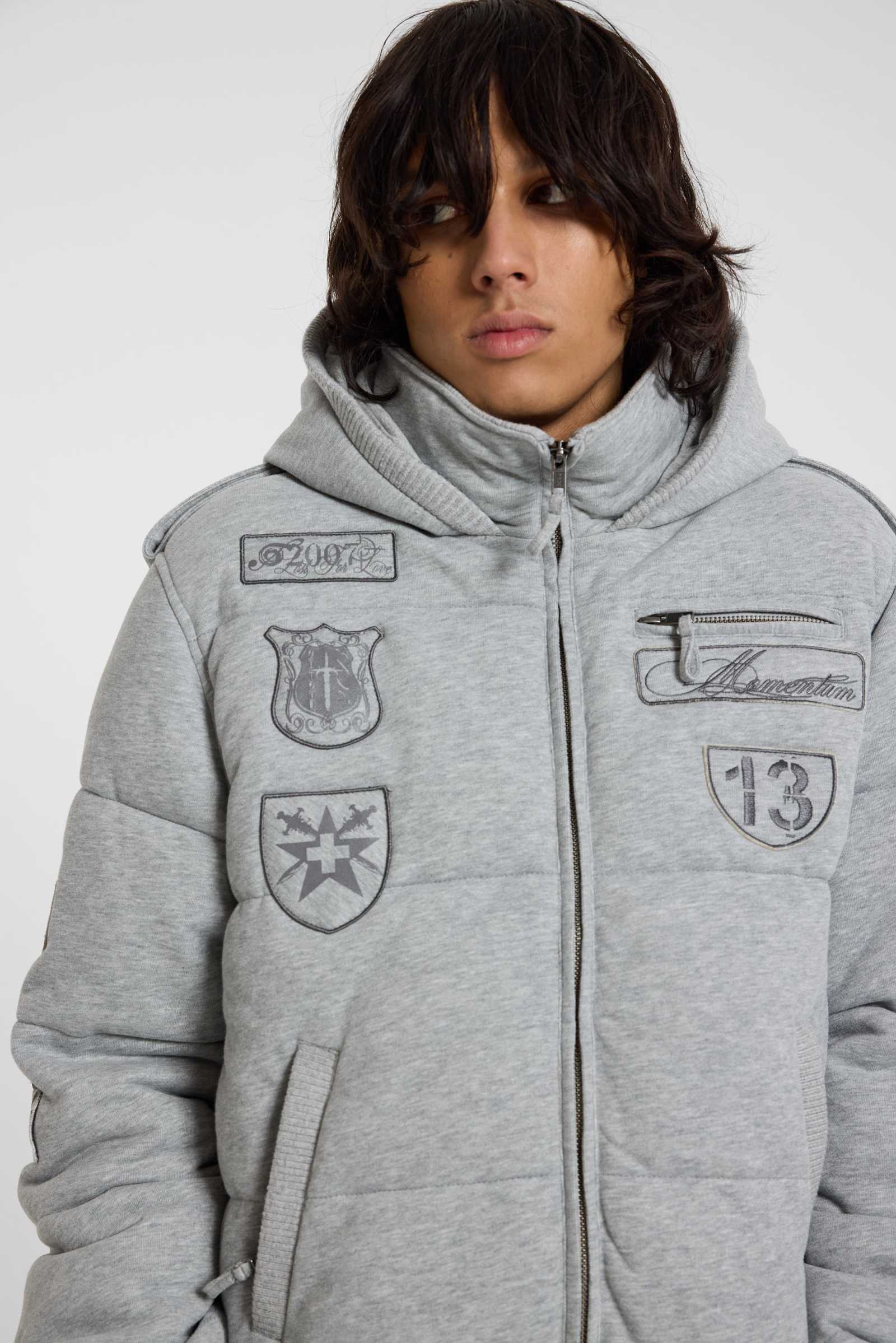 Badge Grey Jersey Puffer Jacket