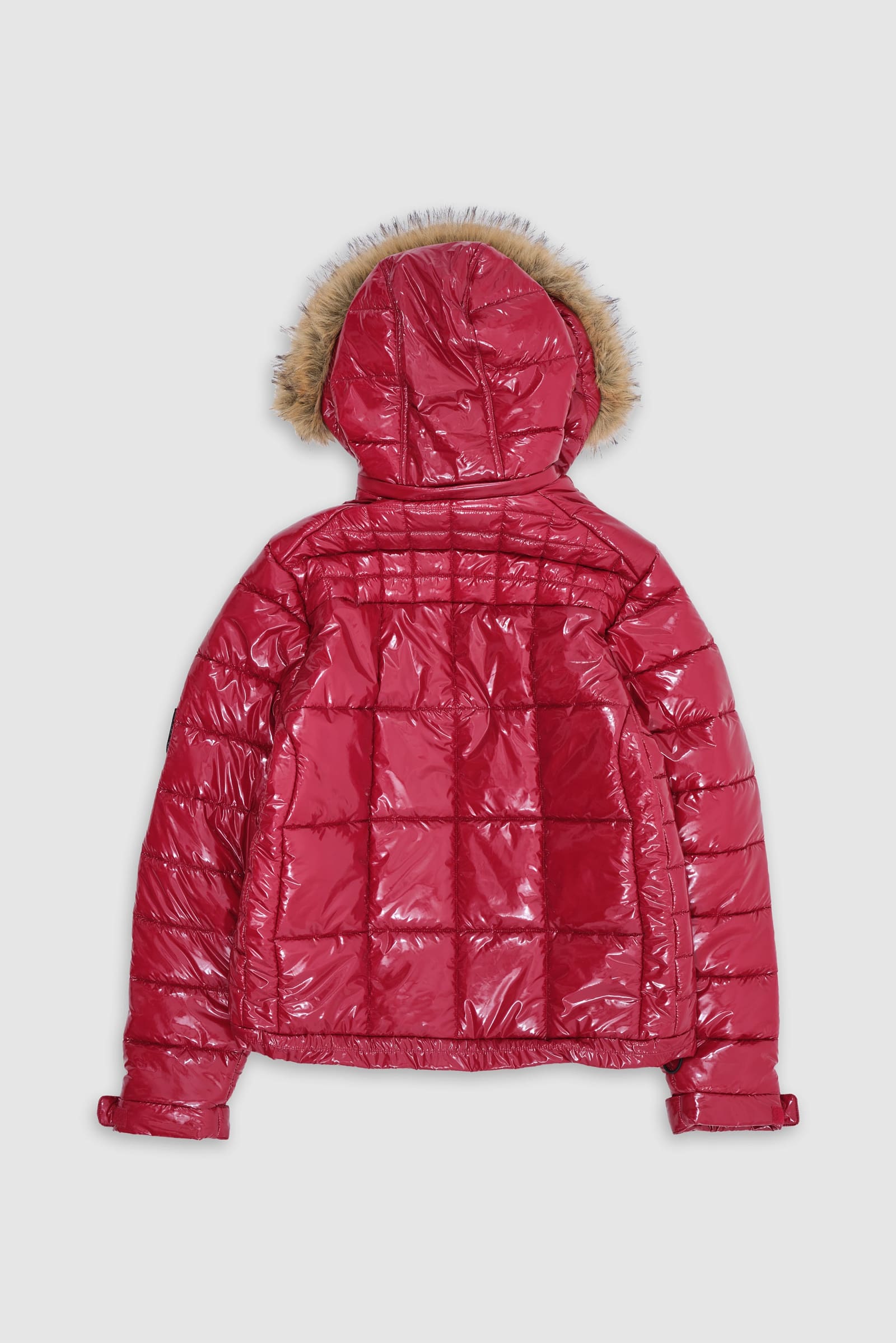 Red Hi Shine Fur Hood Puffer