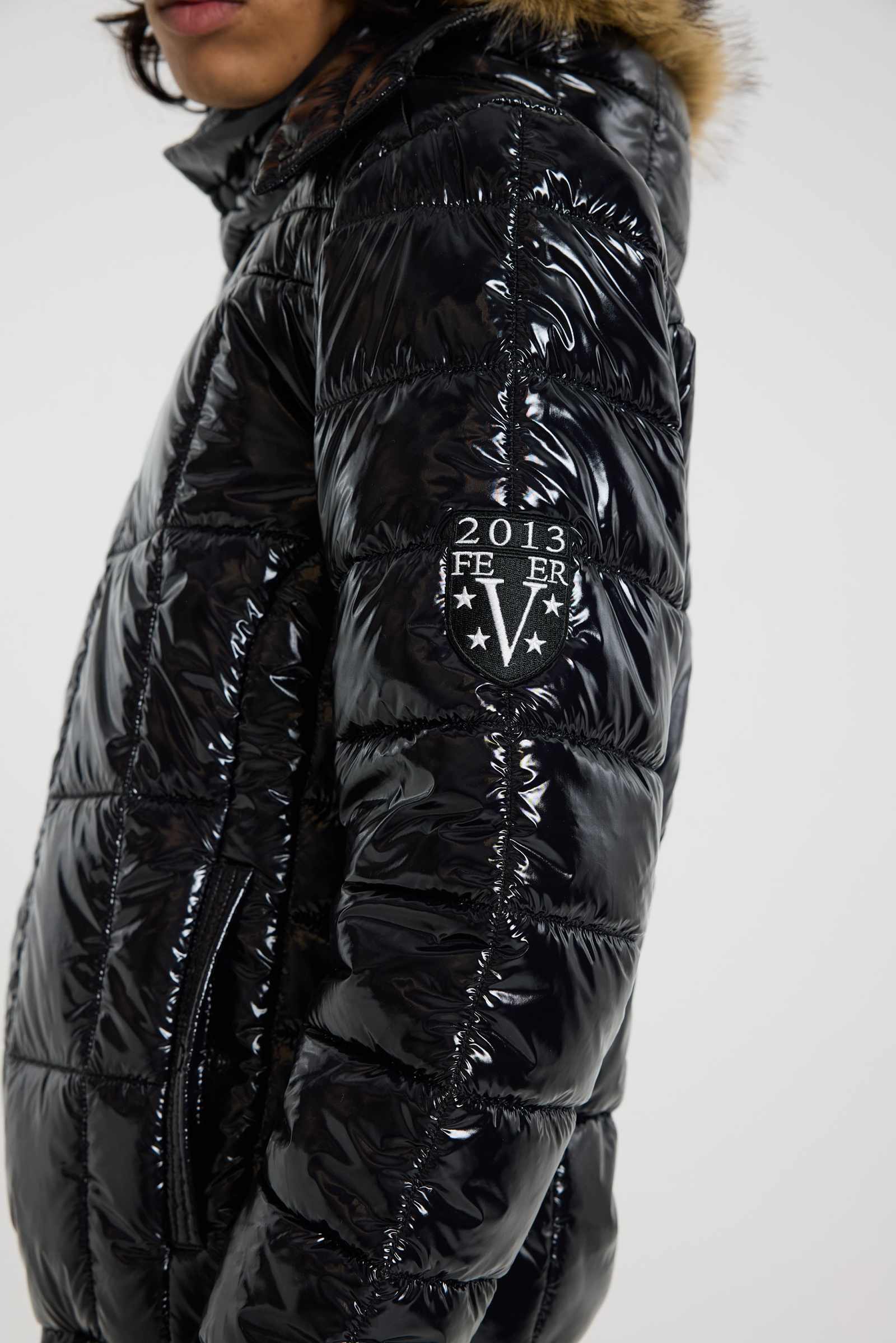 Black Hi Shine Fur Hood Puffer