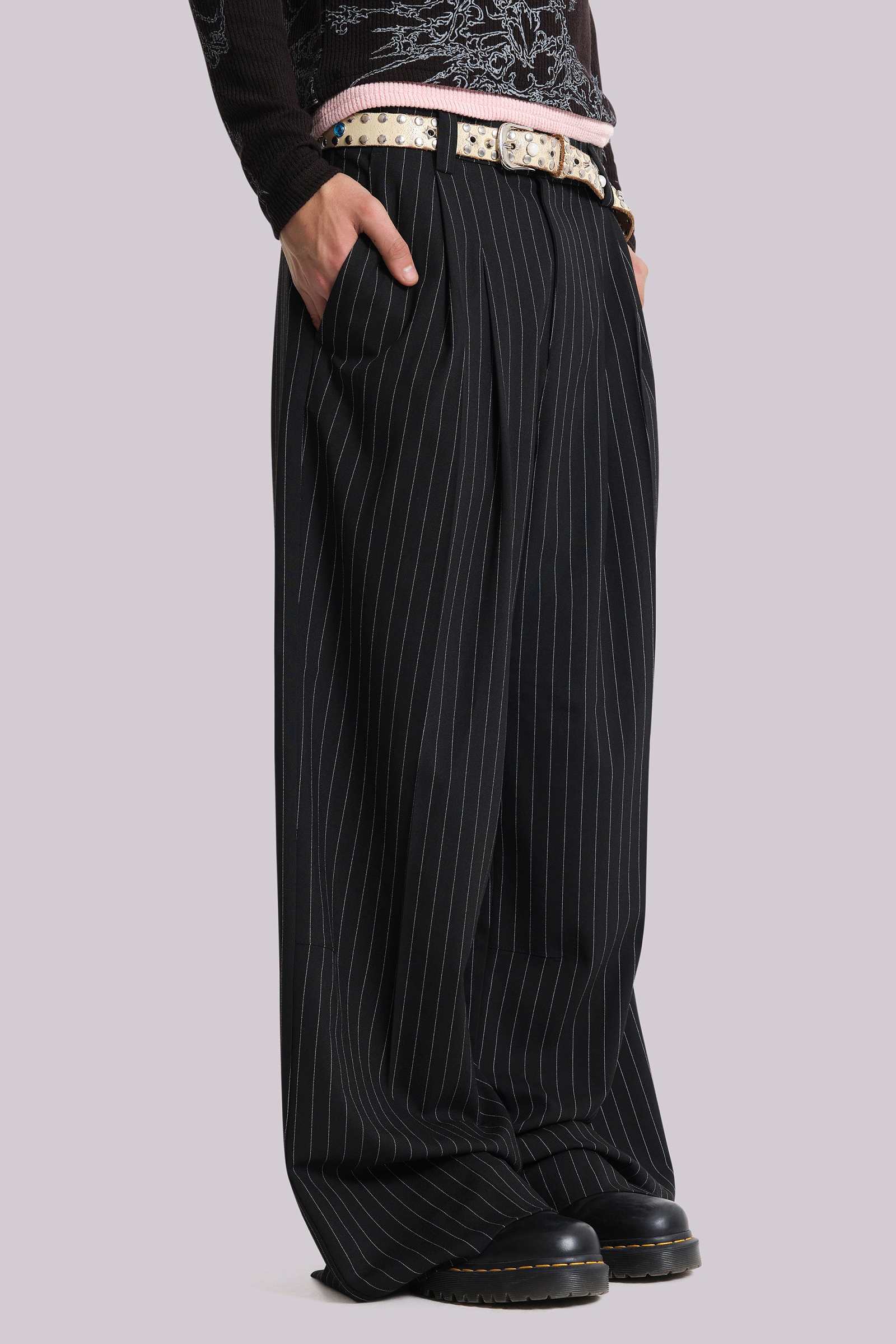 black pinstripe dress pants Pantaln Victoria High Waisted Dress Pinstripe - Blanco Negro