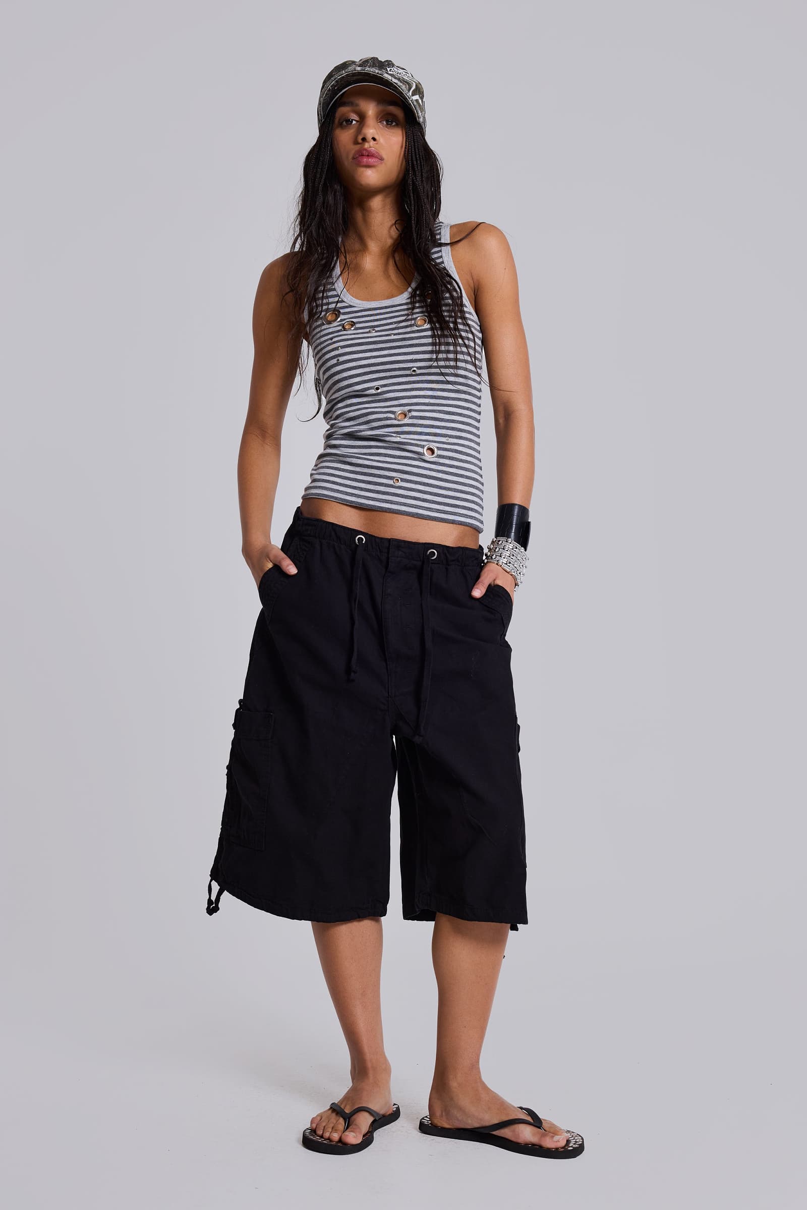 Eye Contact Vest Top With Eyelets in Stripe