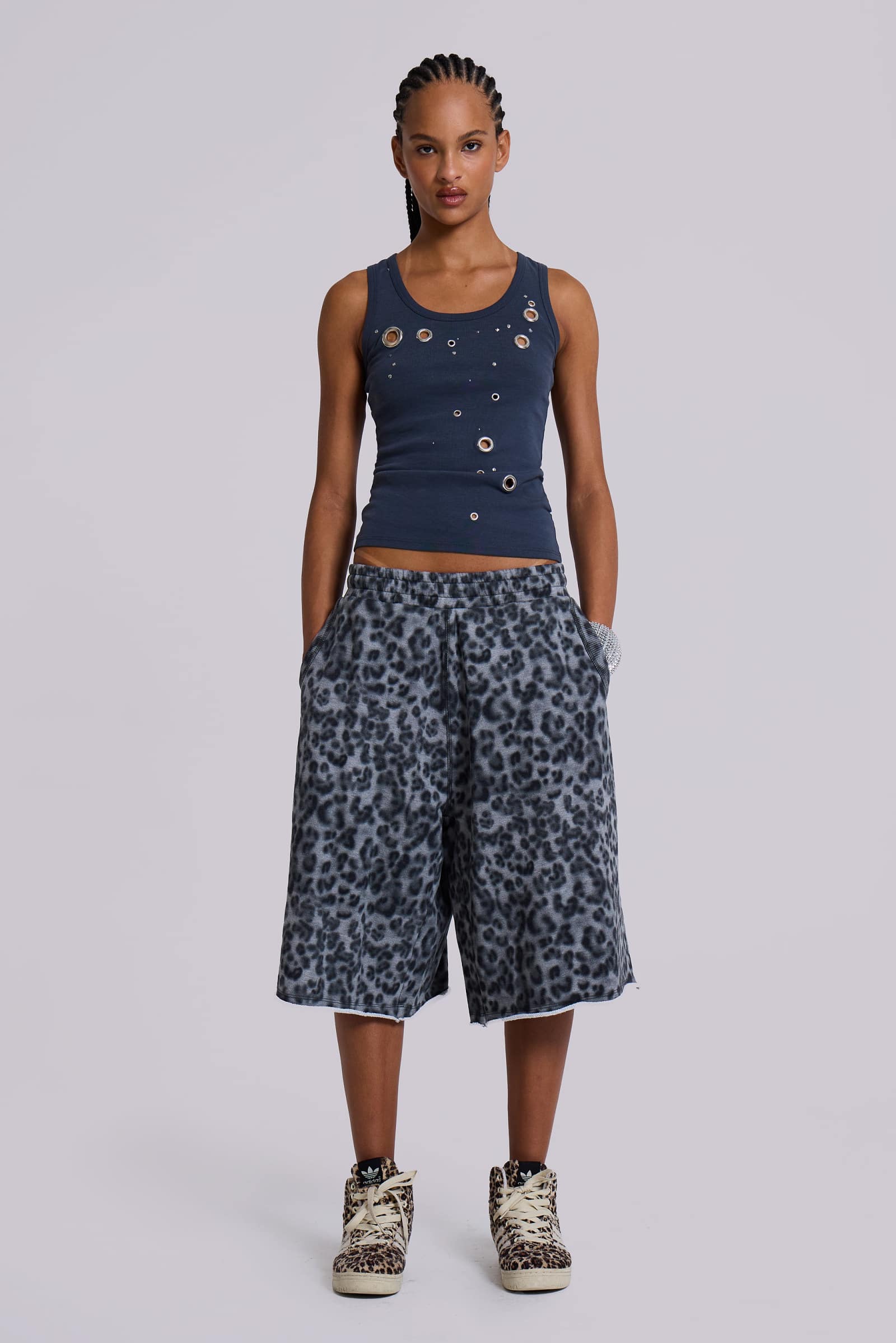 Airbrush Grey Leopard Monster Shorts