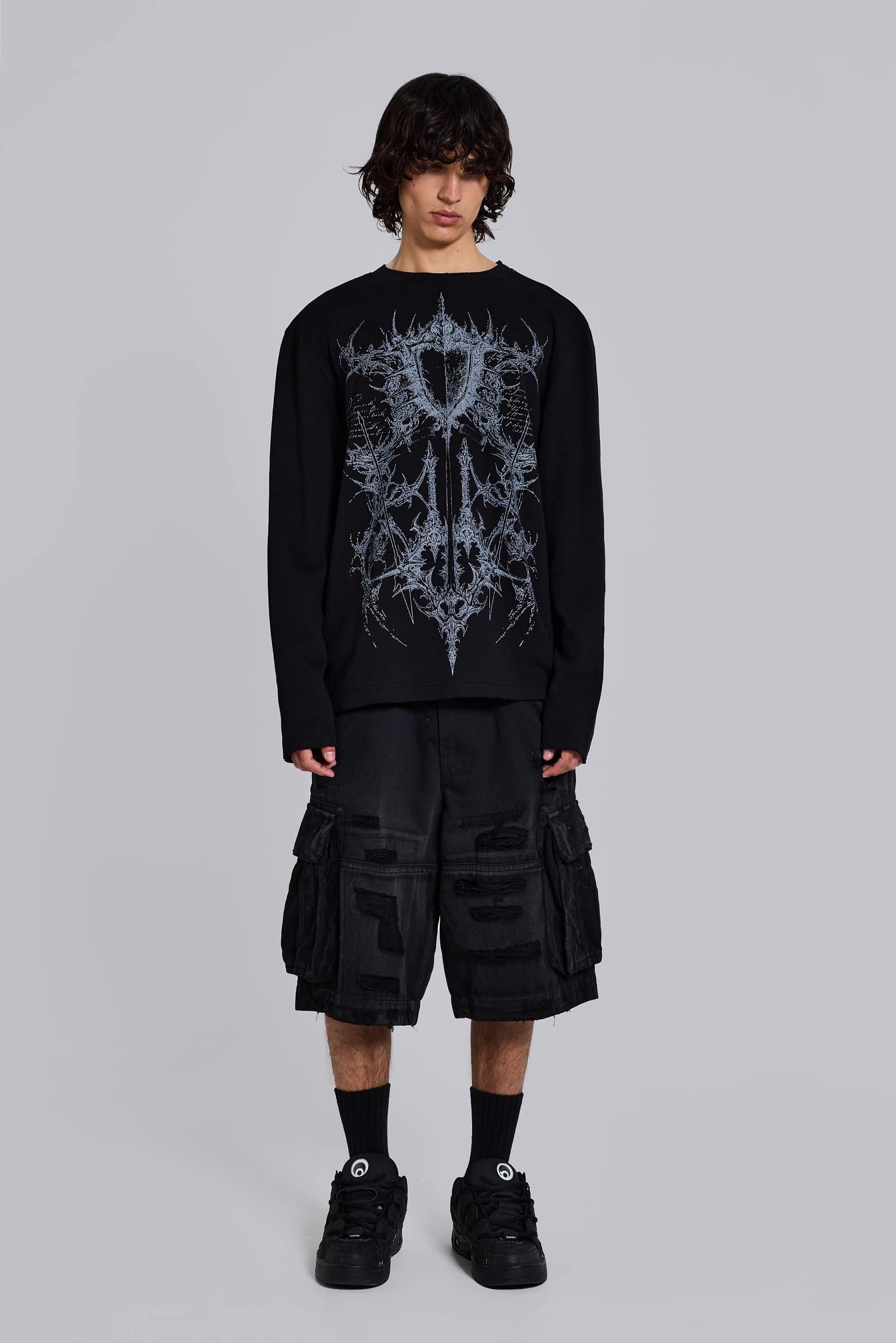 Black Distressed Beach Cargo Shorts