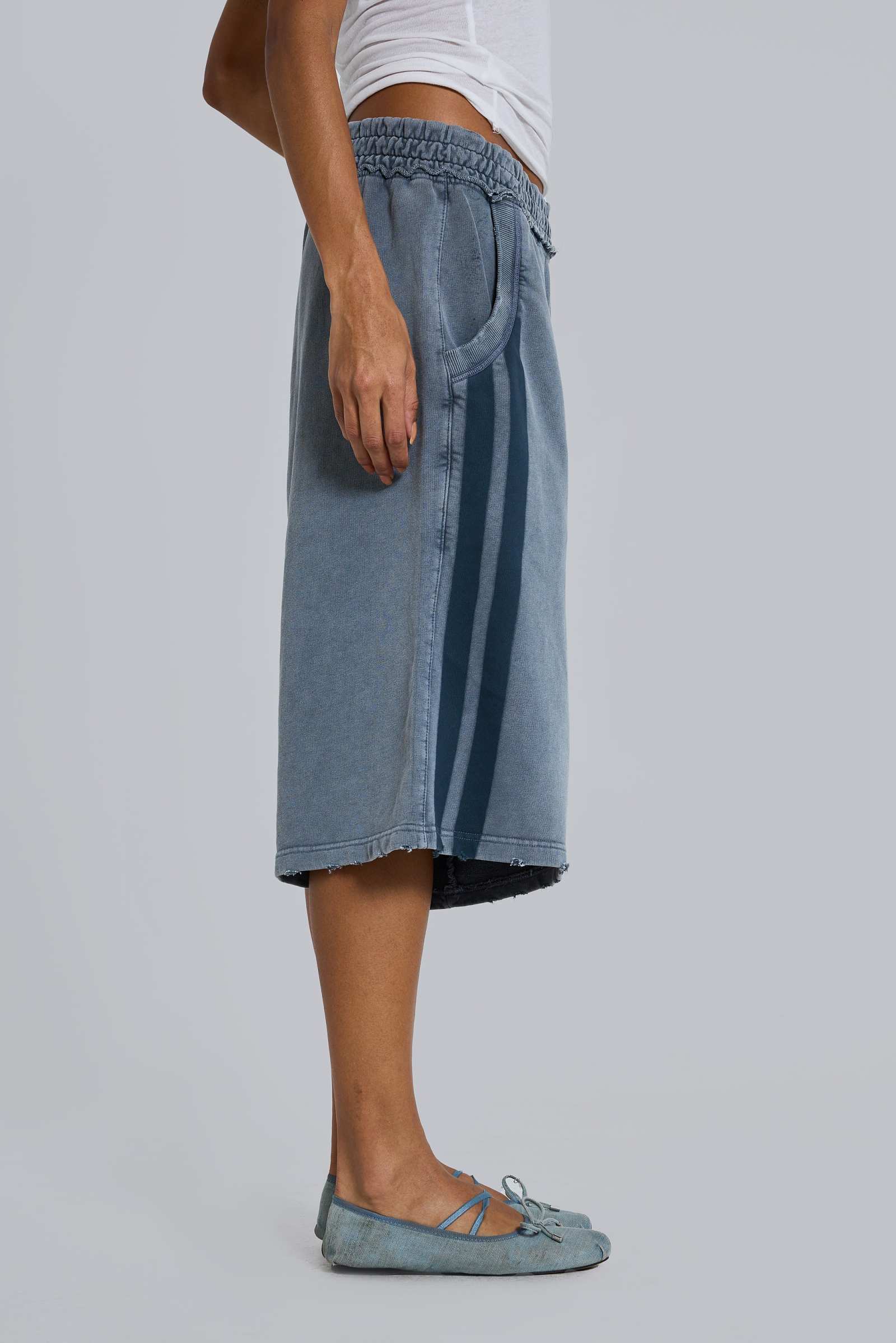 Washed Grey Sporty Stripe Monster Jogger Shorts
