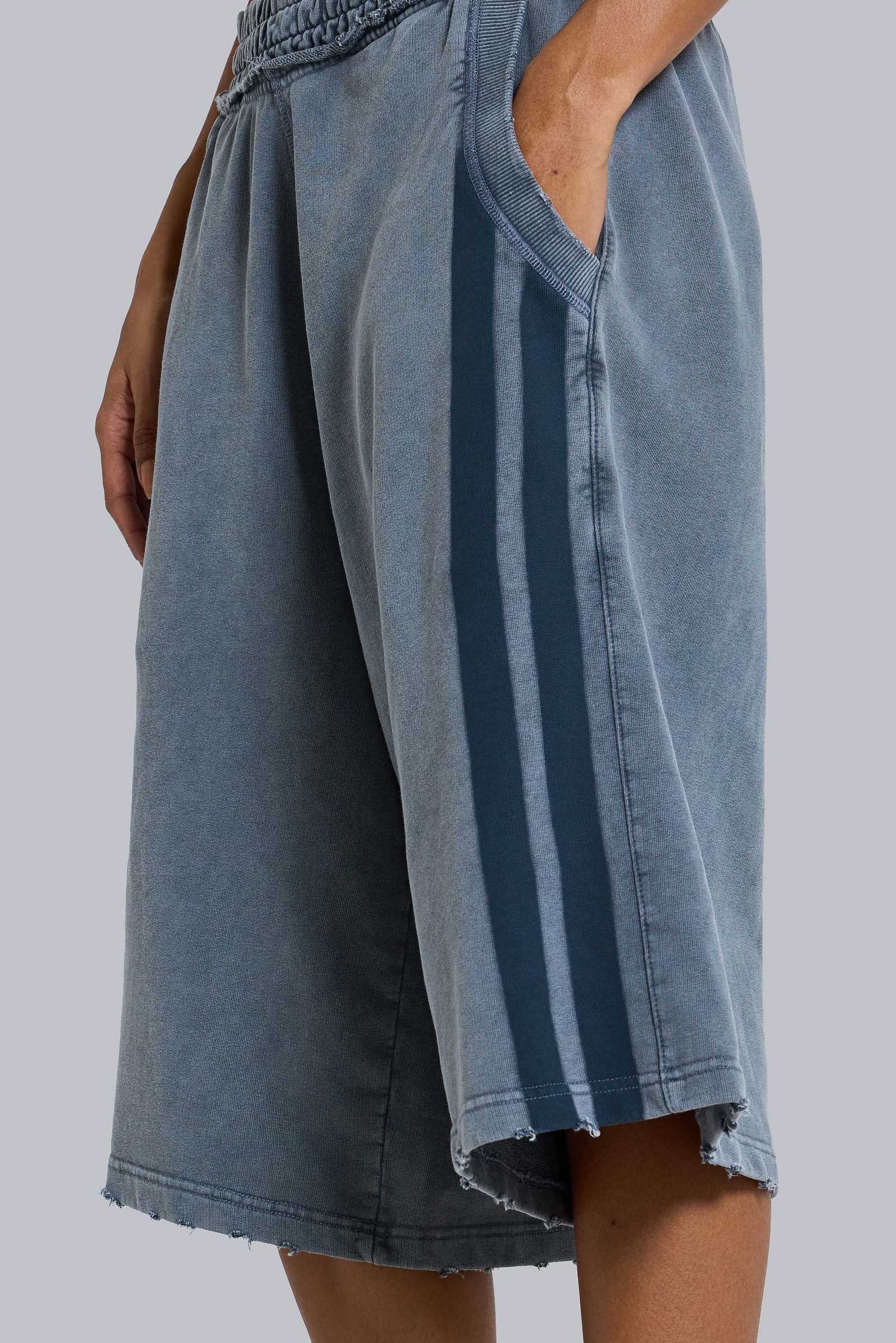 Washed Grey Sporty Stripe Monster Jogger Shorts