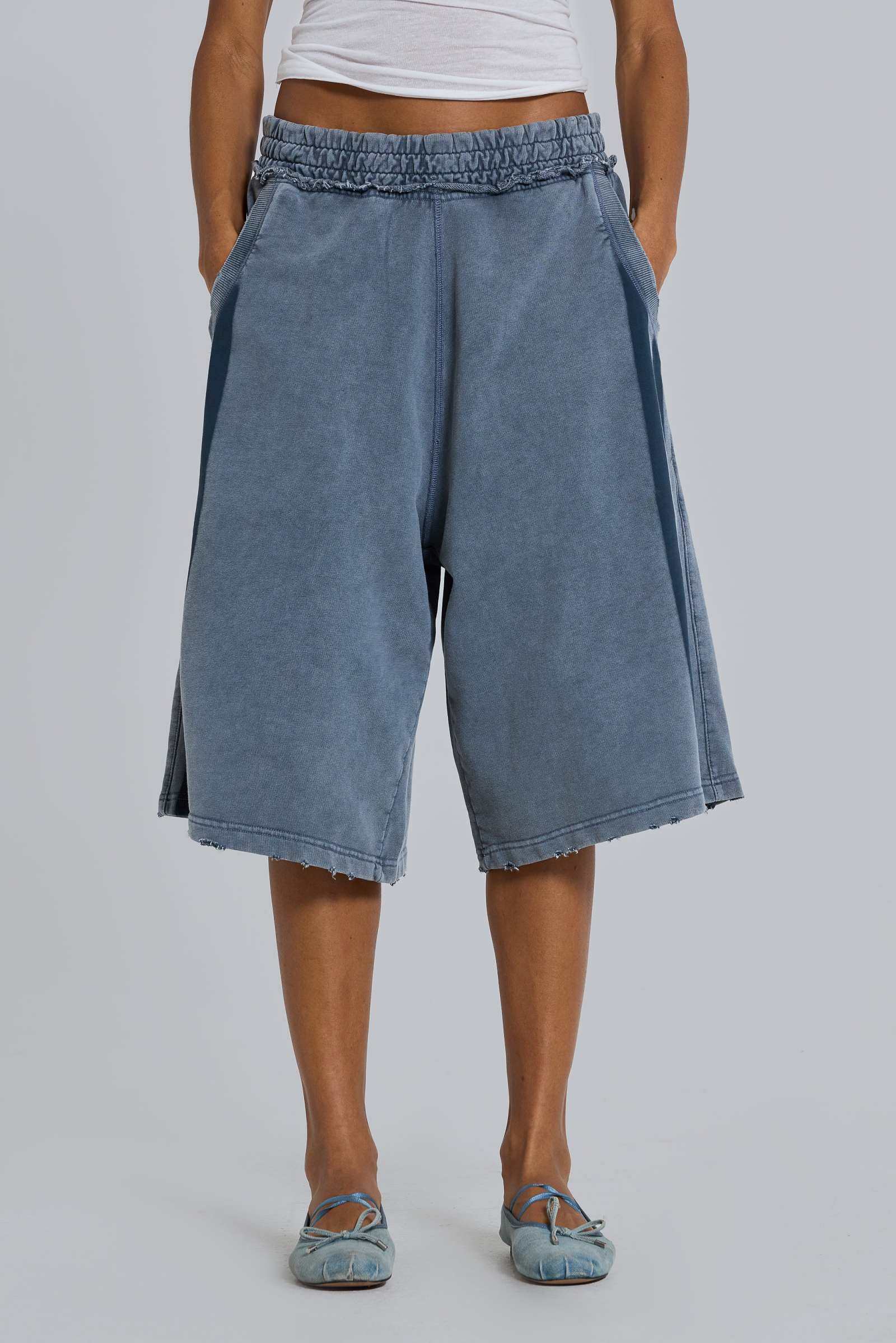 Washed Grey Sporty Stripe Monster Jogger Shorts