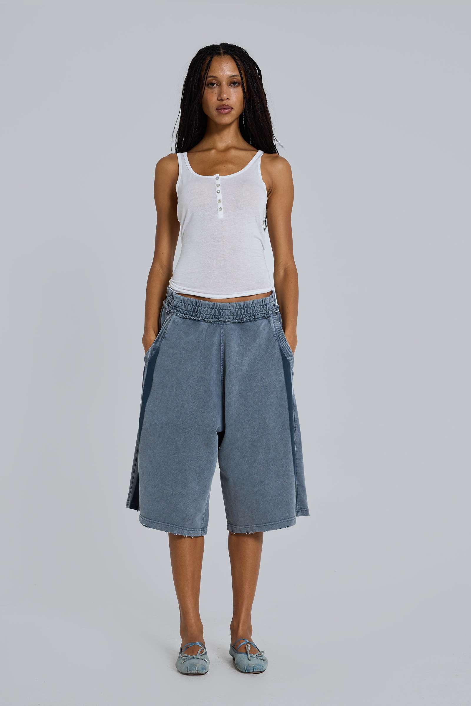 Washed Grey Sporty Stripe Monster Jogger Shorts