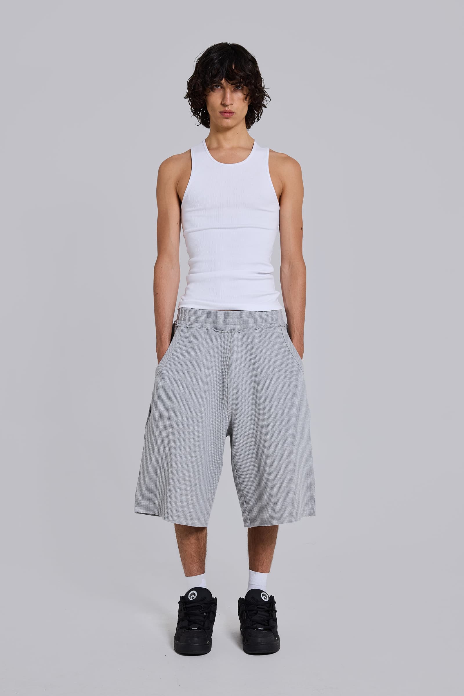 Grey Marl Waffle Monster Jogger Shorts
