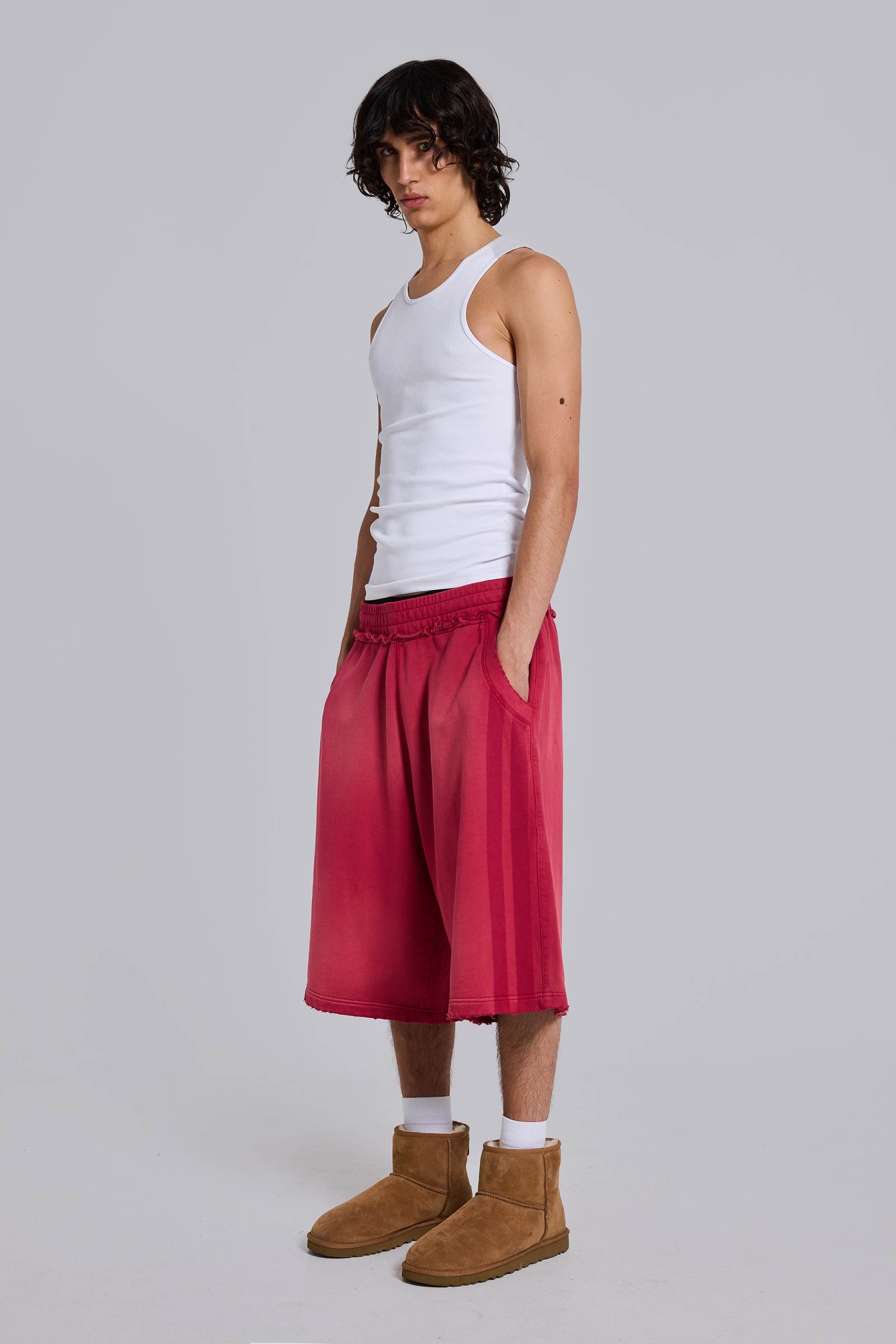 Red Sport Stripe Monster Jogger Shorts