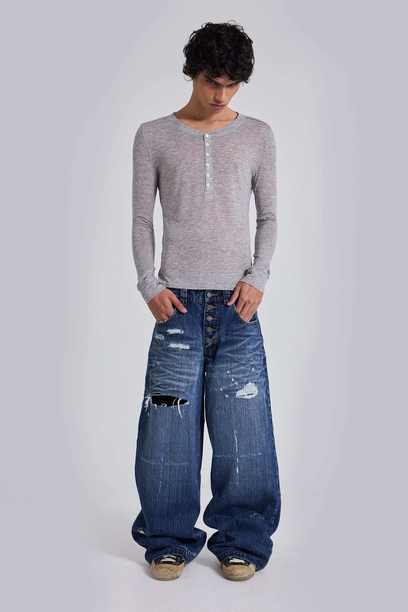Grey Marl Haze Henley Top