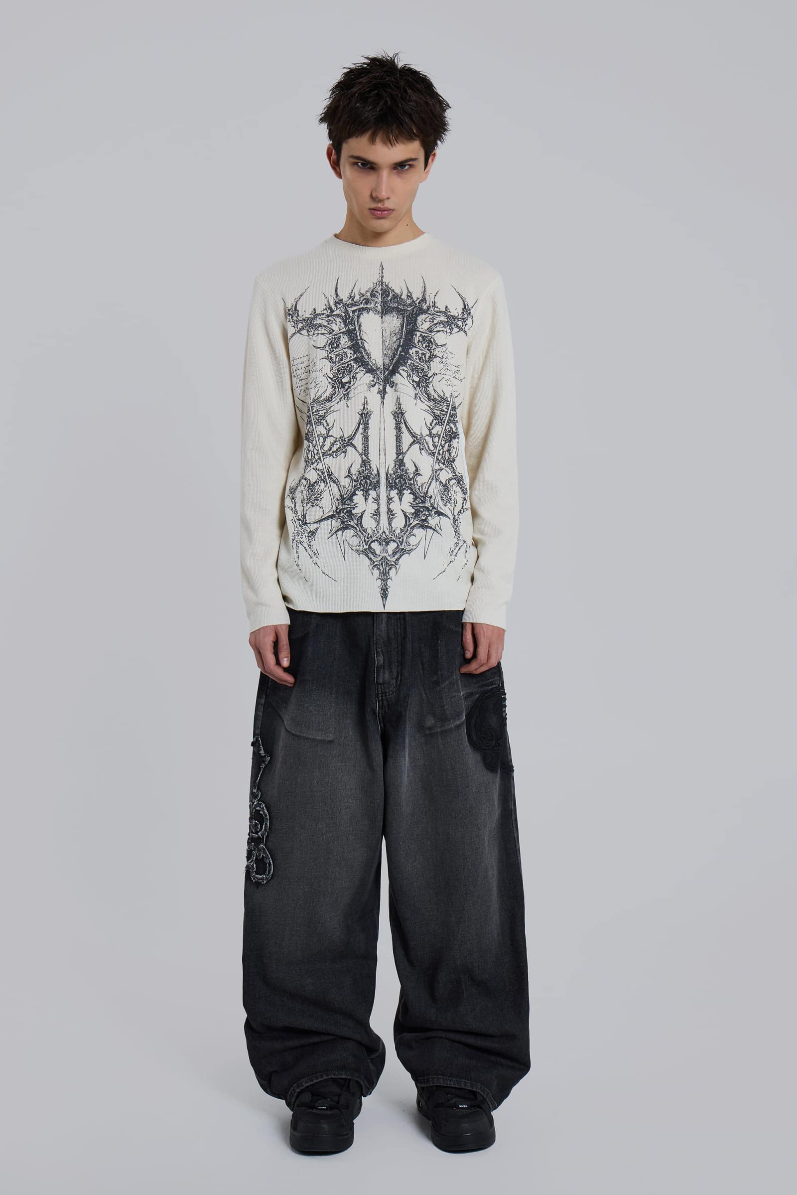 Black Raised Embroidery XL Colossus Jeans