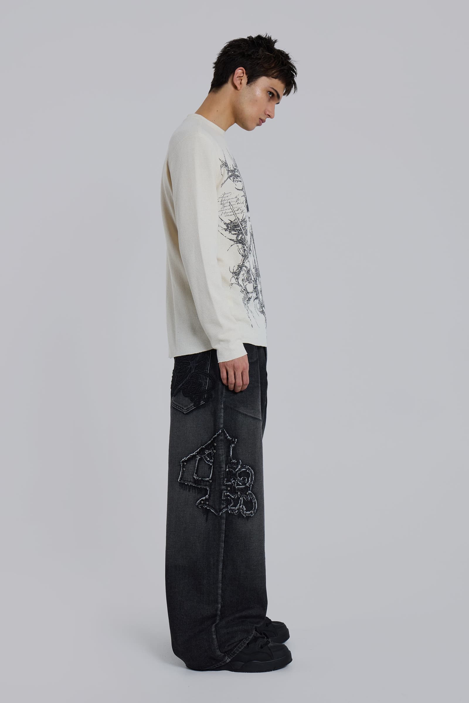Black Raised Embroidery XL Colossus Jeans