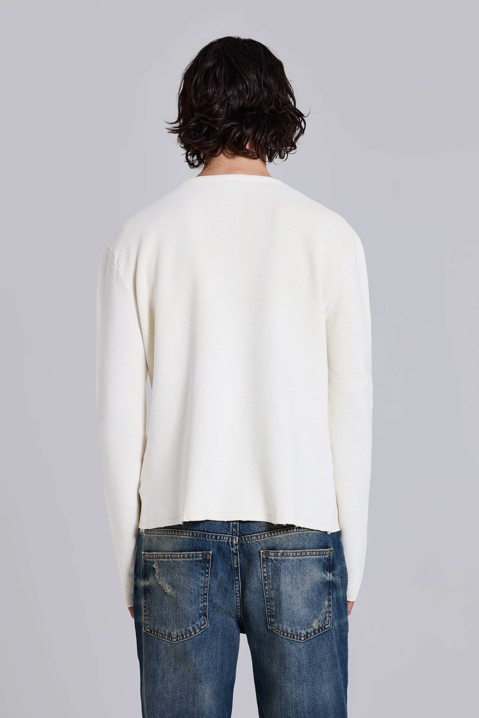 Ecru Waffle Henley Top