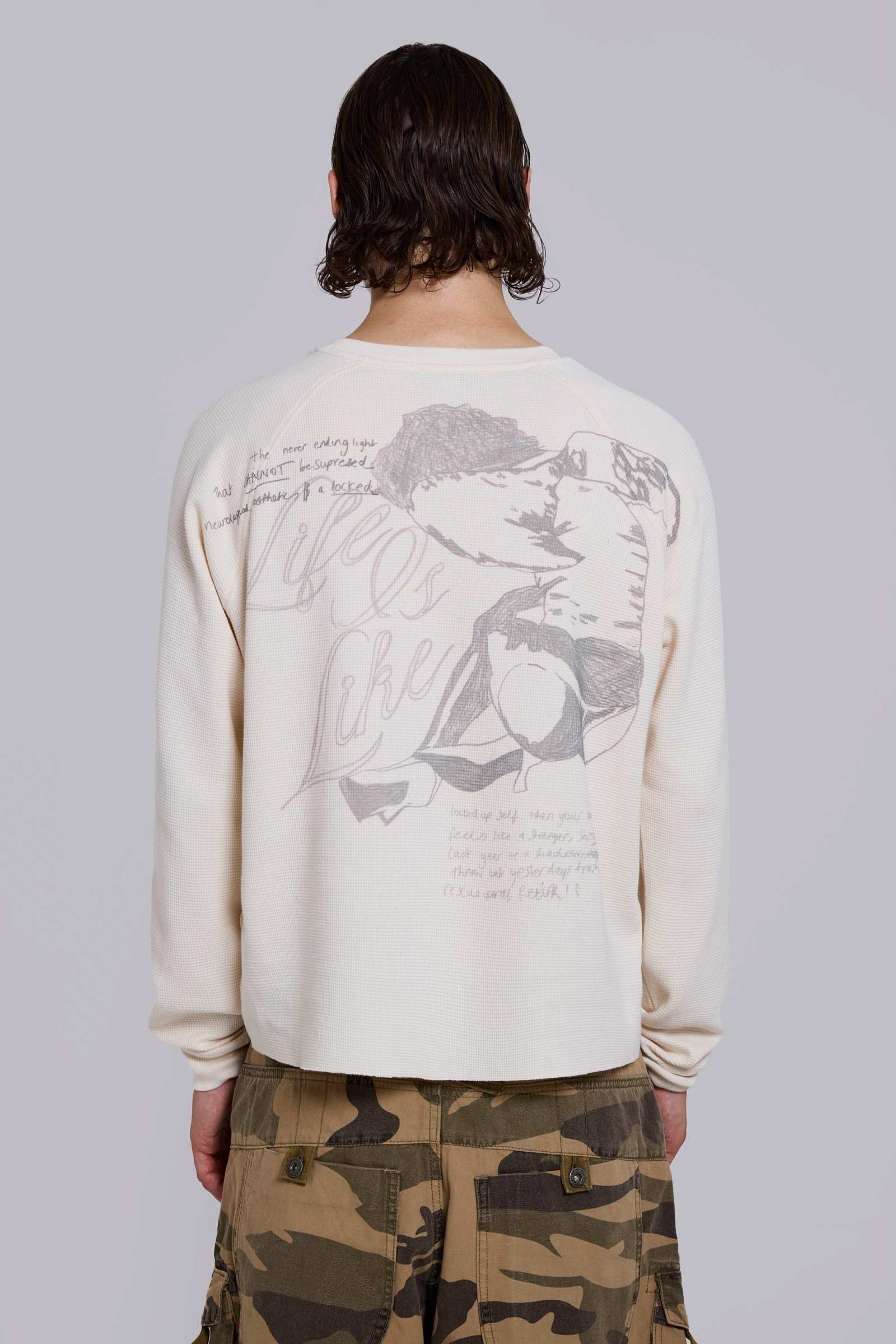 White Sketch Waffle LS Top