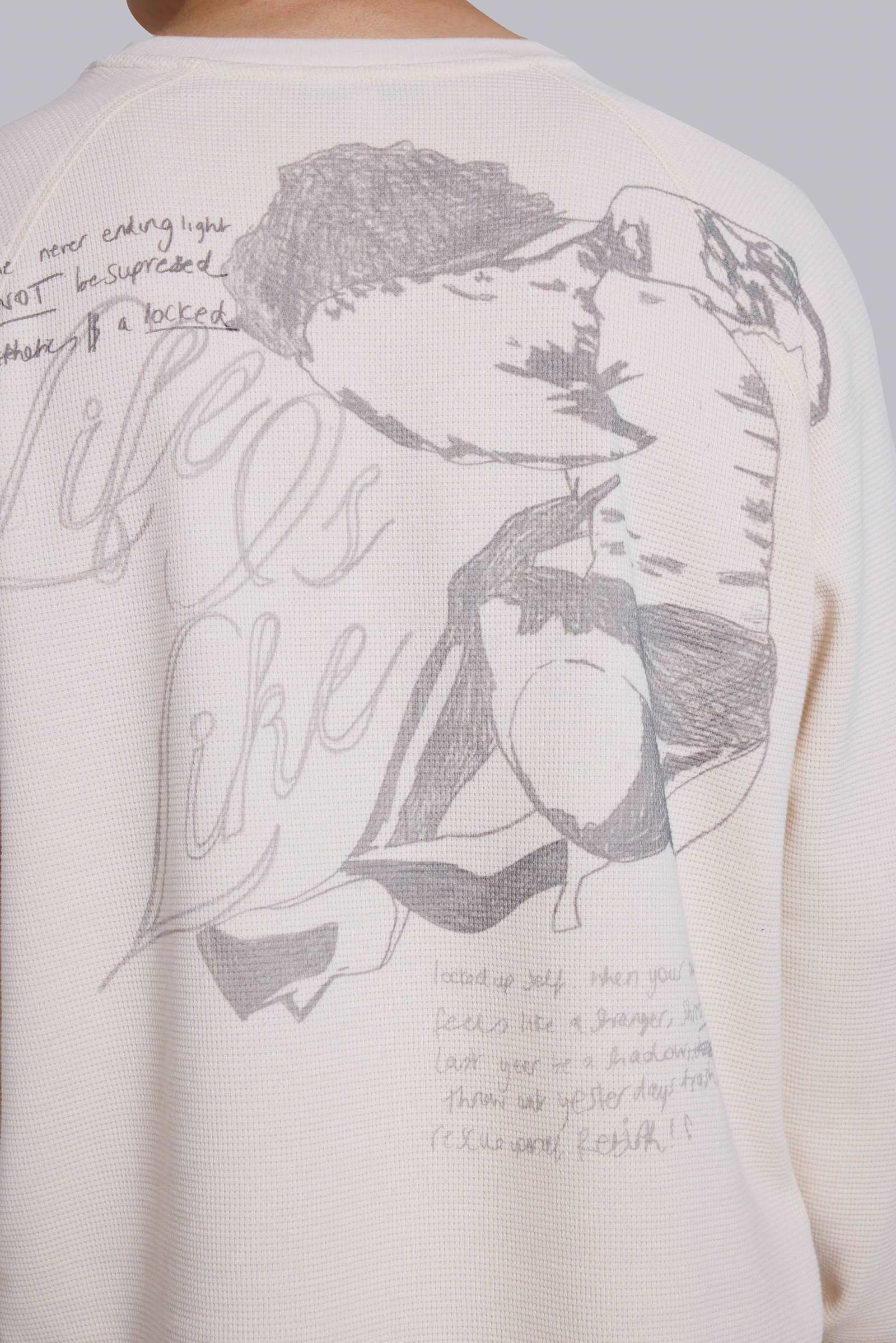 White Sketch Waffle LS Top